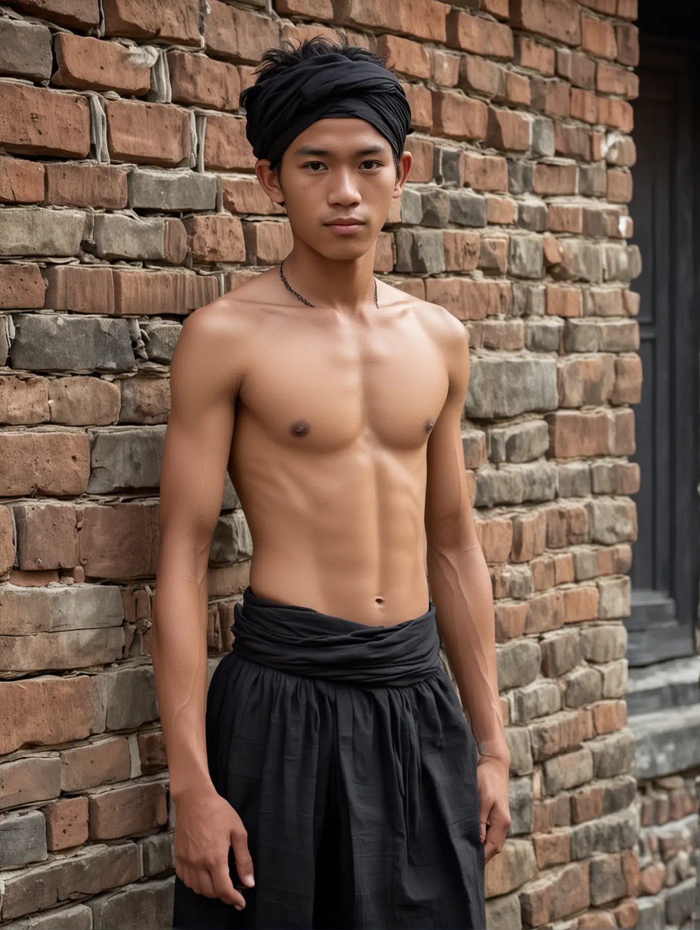 Indonesian Teen Wearing Traditional Attire in Stone House | AI Image  Generator