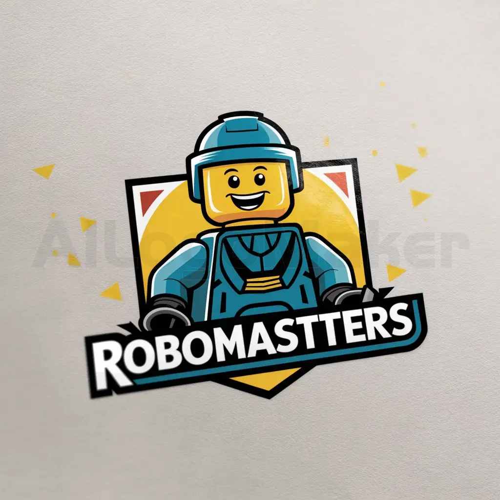 a logo design,with the text "Robomasters ", main symbol:Lego man ,Moderate,be used in Children industry,clear background
