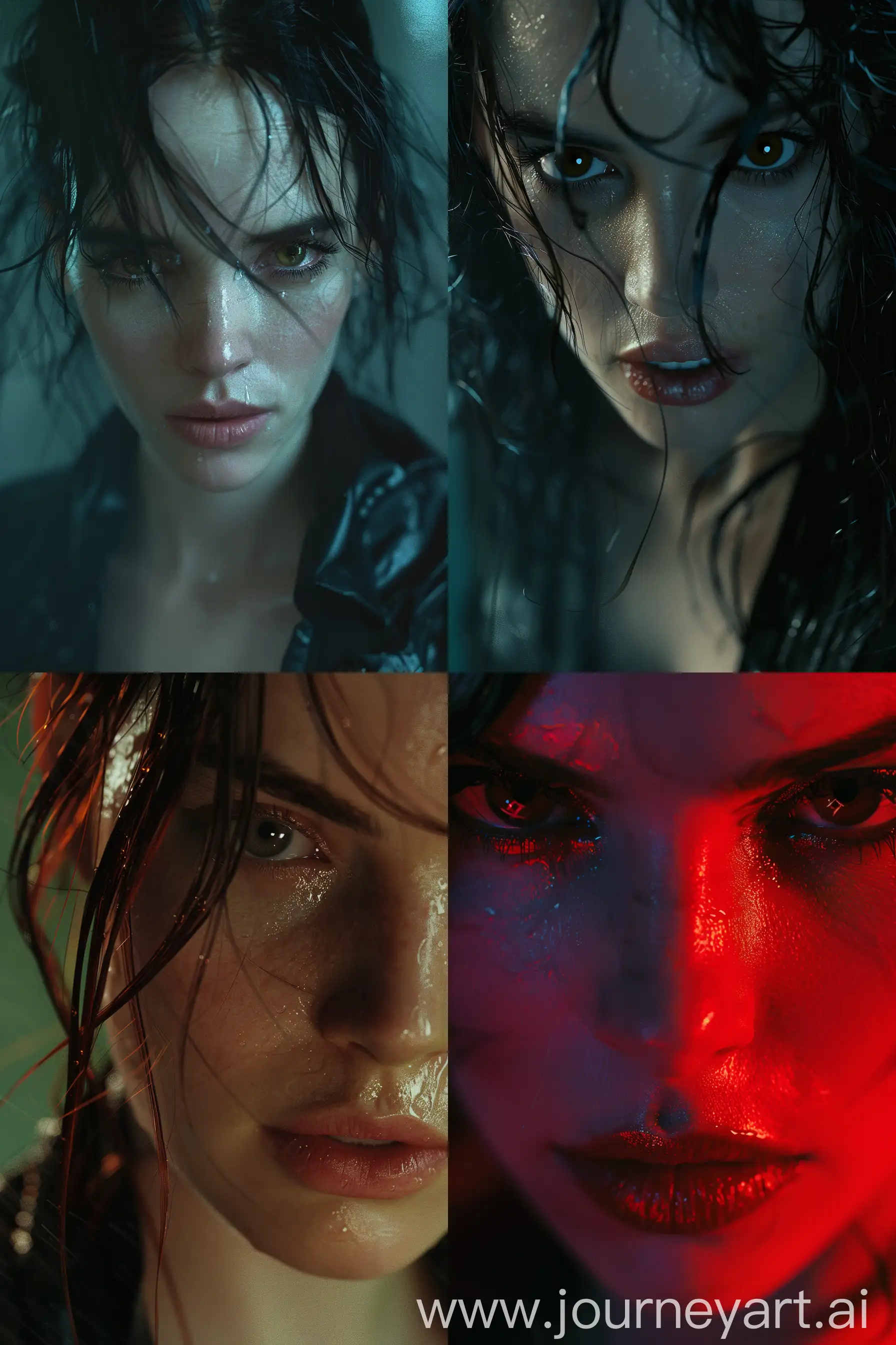 in style of Dario Argento, fashion portrait scenes of new movie of Underworld, Selene of Underworld movie with Daisy Ridley's face, FX by Weta Digital, by Wêtà FX, Arriflex 35-III, CGI UHD 32k, centered, hyperrealistic, cinematic style, highly detailed 8k color cinematic production still, shot on 35mm film, cgsociety --ar 2:3 --v 6.0