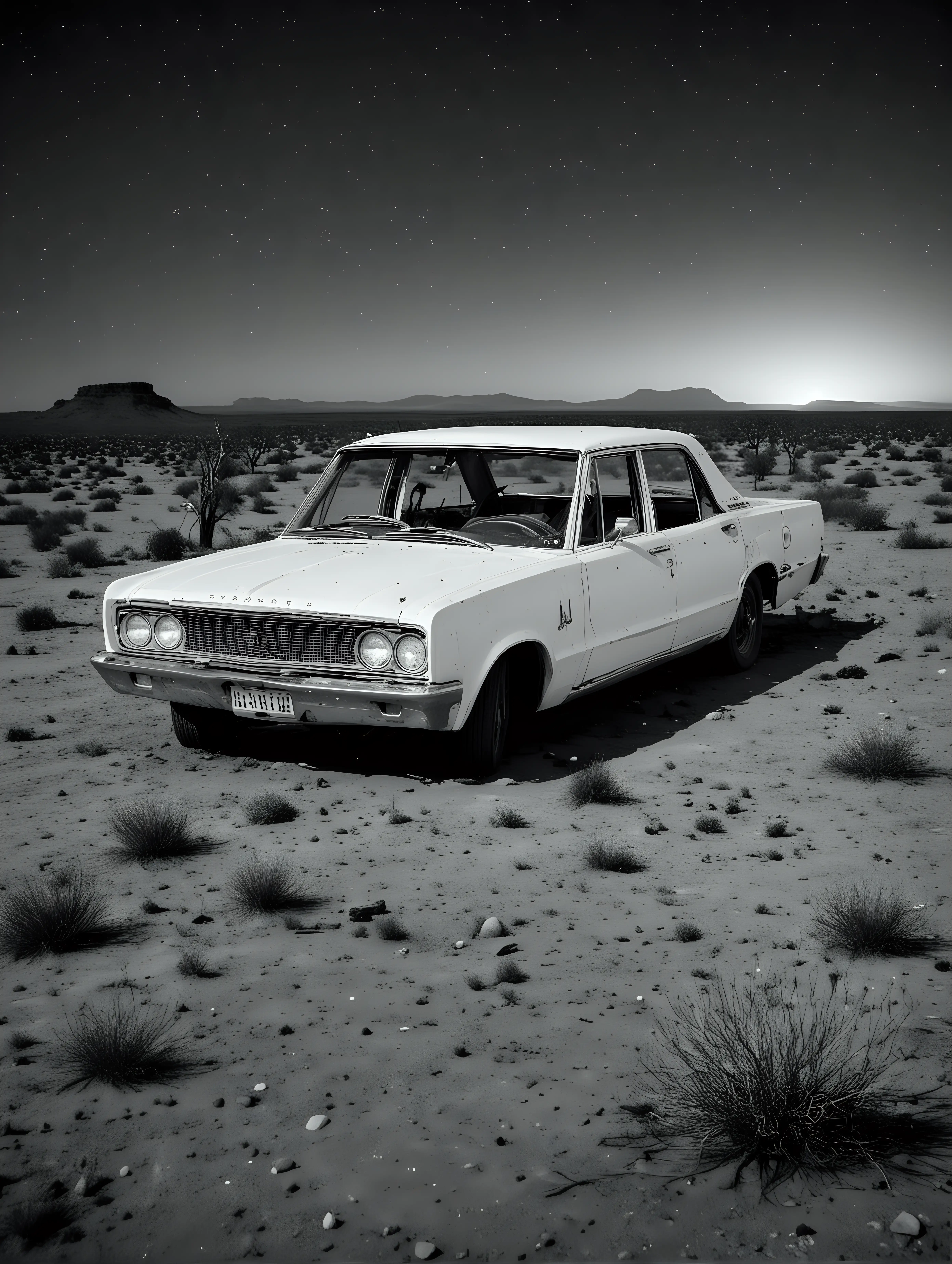 Abandoned 1967 Chrysler Valiant in Moonlit Australian Desert