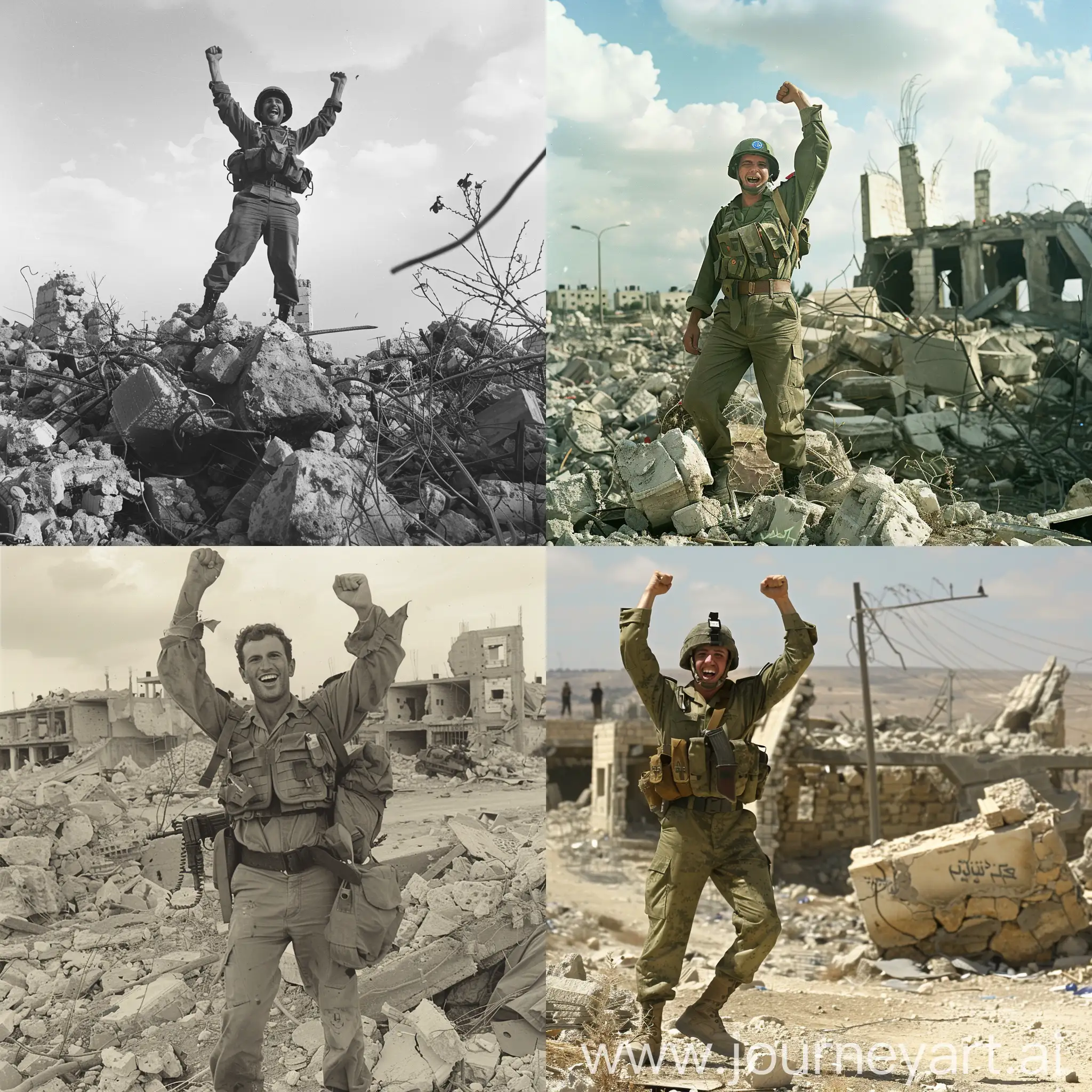 Israeli-Soldier-Triumphant-Pose-in-Ruins