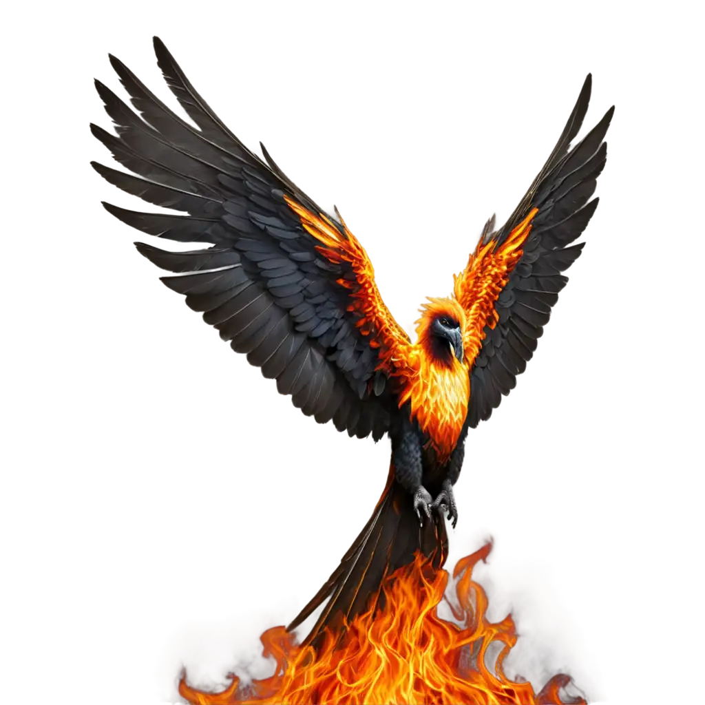 phoenix on fire rising from ashes