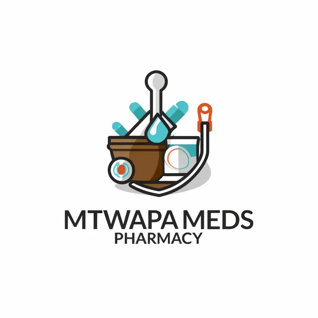a logo design,with the text "Mtwapa Meds Pharmacy", main symbol:Medicine capsules, morta and paste, stethoscope,Moderate,be used in Medical Dental industry,clear background