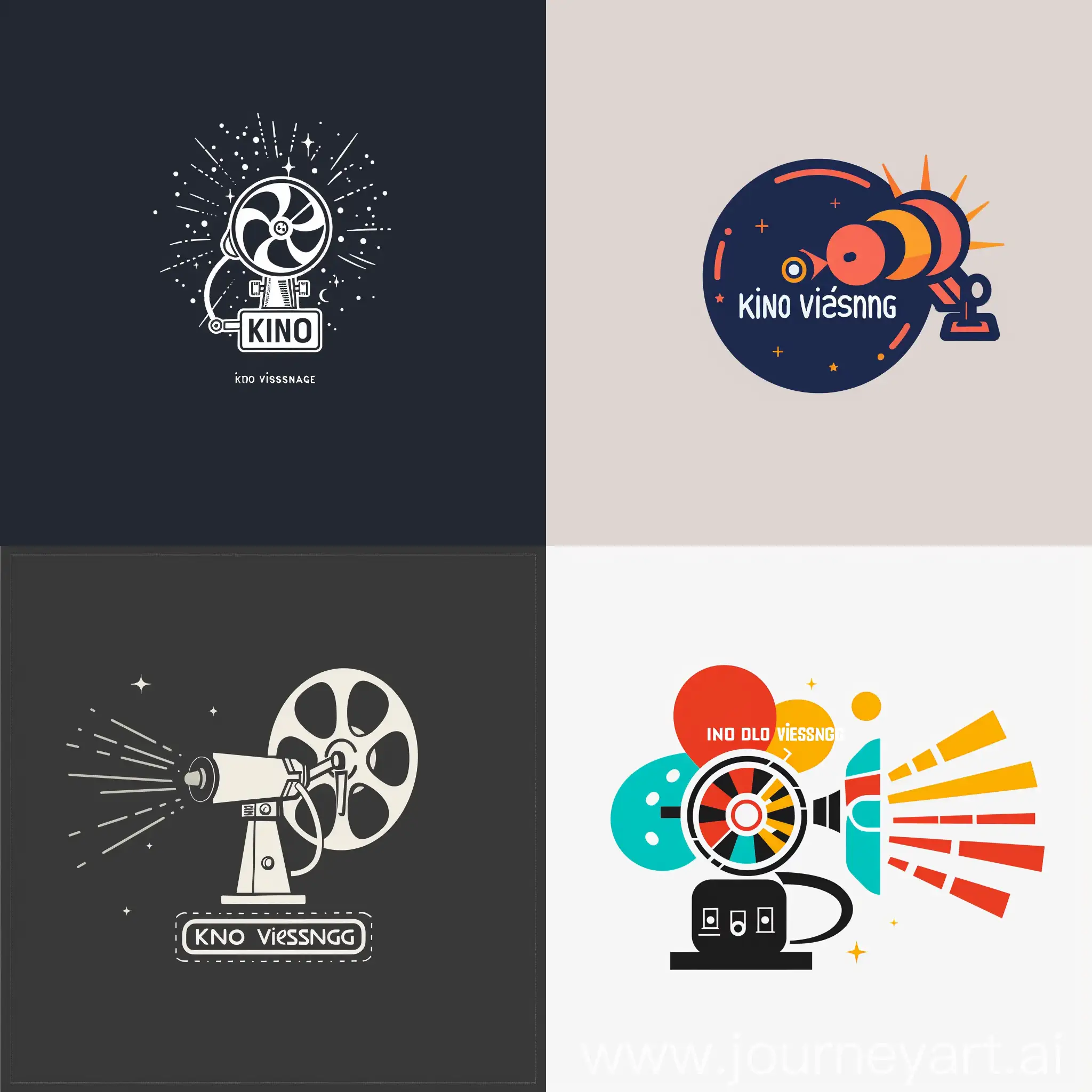 A simple creative corporate logo for movie night business, include words "kino viesnage", include projector