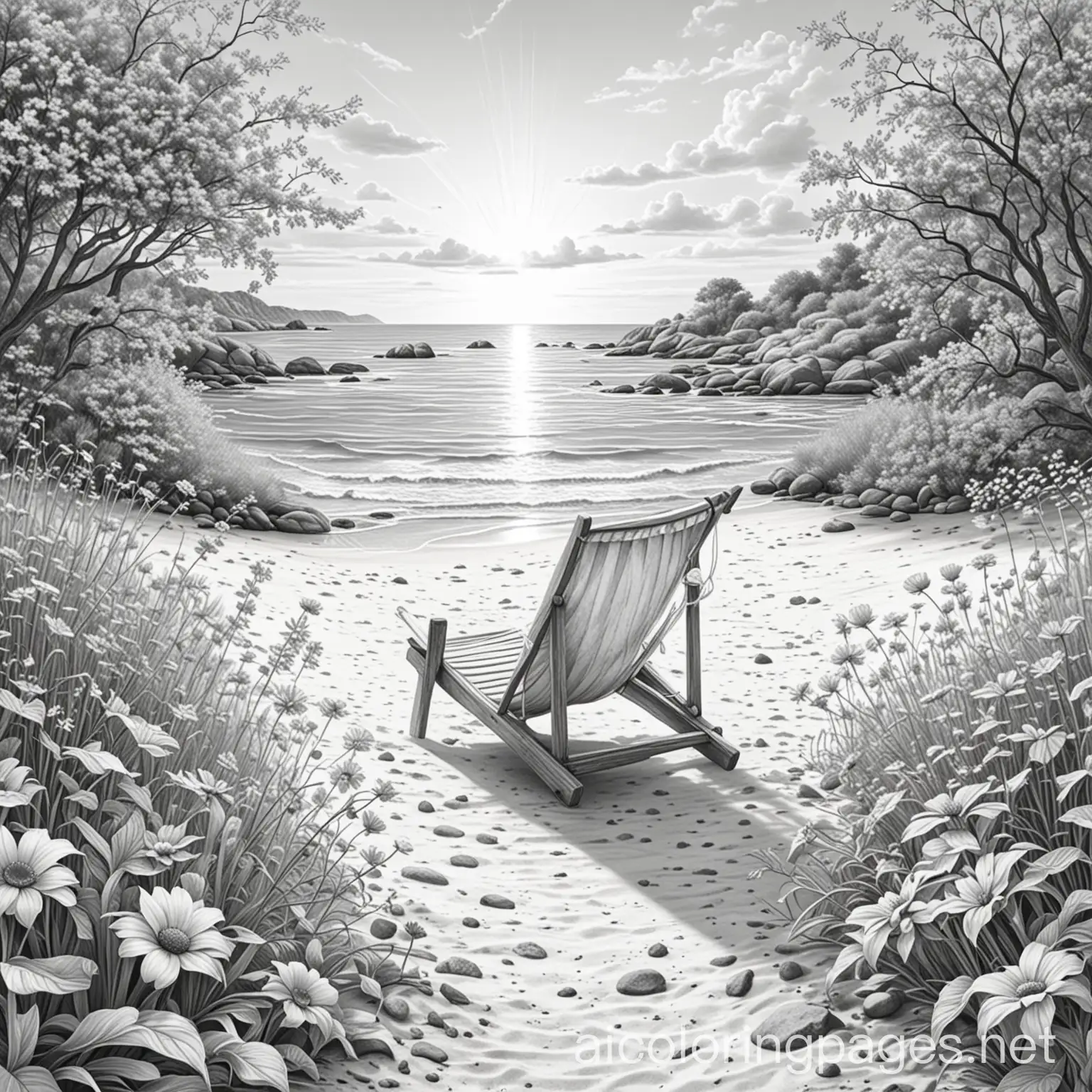 Grayscale-Summertime-Coloring-Page-with-Simplicity-and-Ample-White-Space
