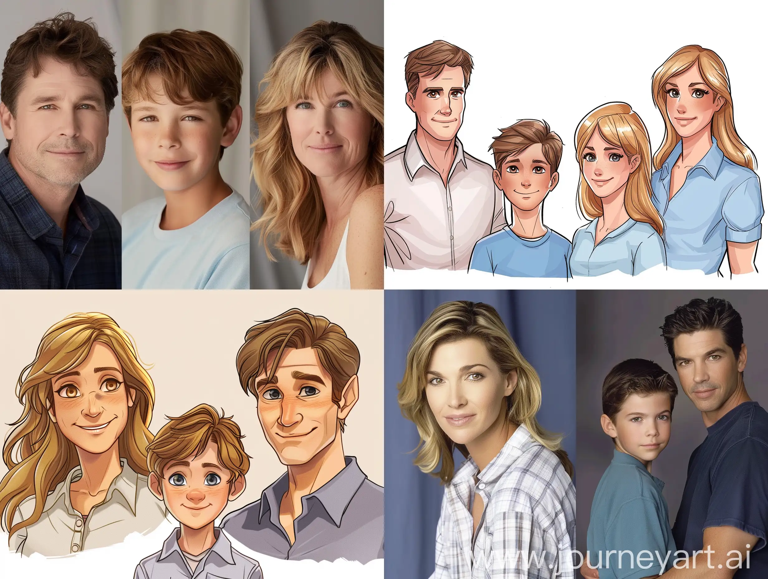 David is the father of Kevin  and husband of Emily. 35 years old. brown hair and pretty.  Emily is the mother of Kevin  and wife of David. 30 years  old. beautiful and blond hair. Kevin is son of David  and Emily. 10 years old. brown hair.
