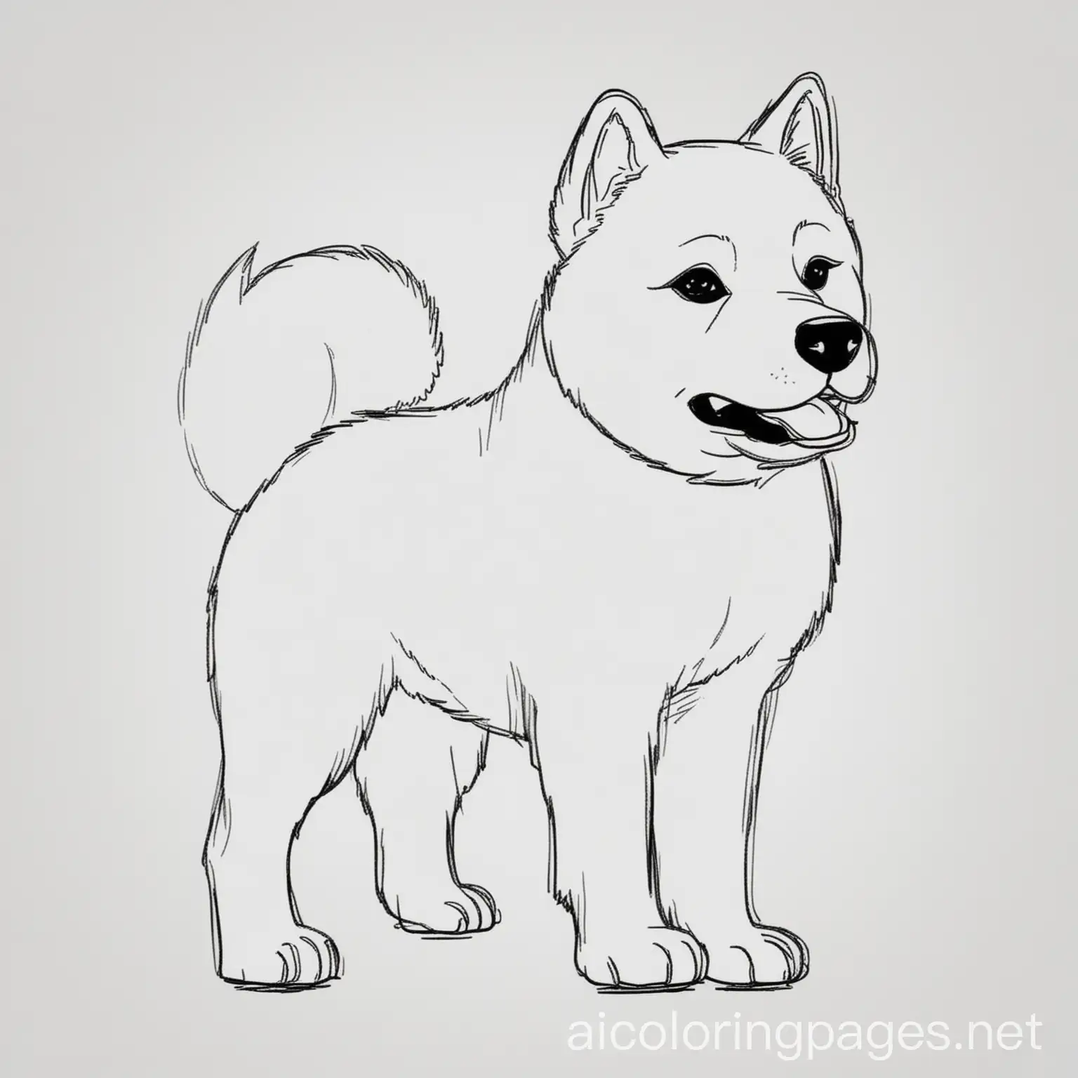 akita dog
, Coloring Page, black and white, line art, white background, Simplicity, Ample White Space. The background of the coloring page is plain white to make it easy for young children to color within the lines. The outlines of all the subjects are easy to distinguish, making it simple for kids to color without too much difficulty