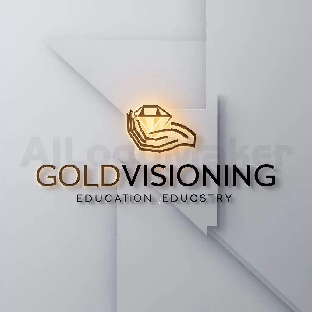 a logo design,with the text "GoldVisioning", main symbol:Create a Hand Grasping Gem Shining Gold Logo,Minimalistic,be used in Education industry,clear background