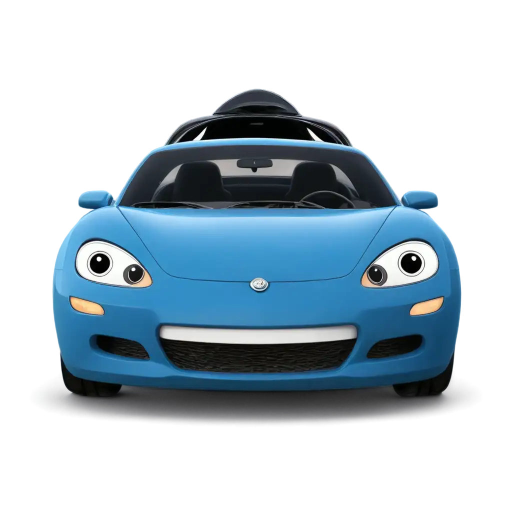 front of a blue cartoon car 