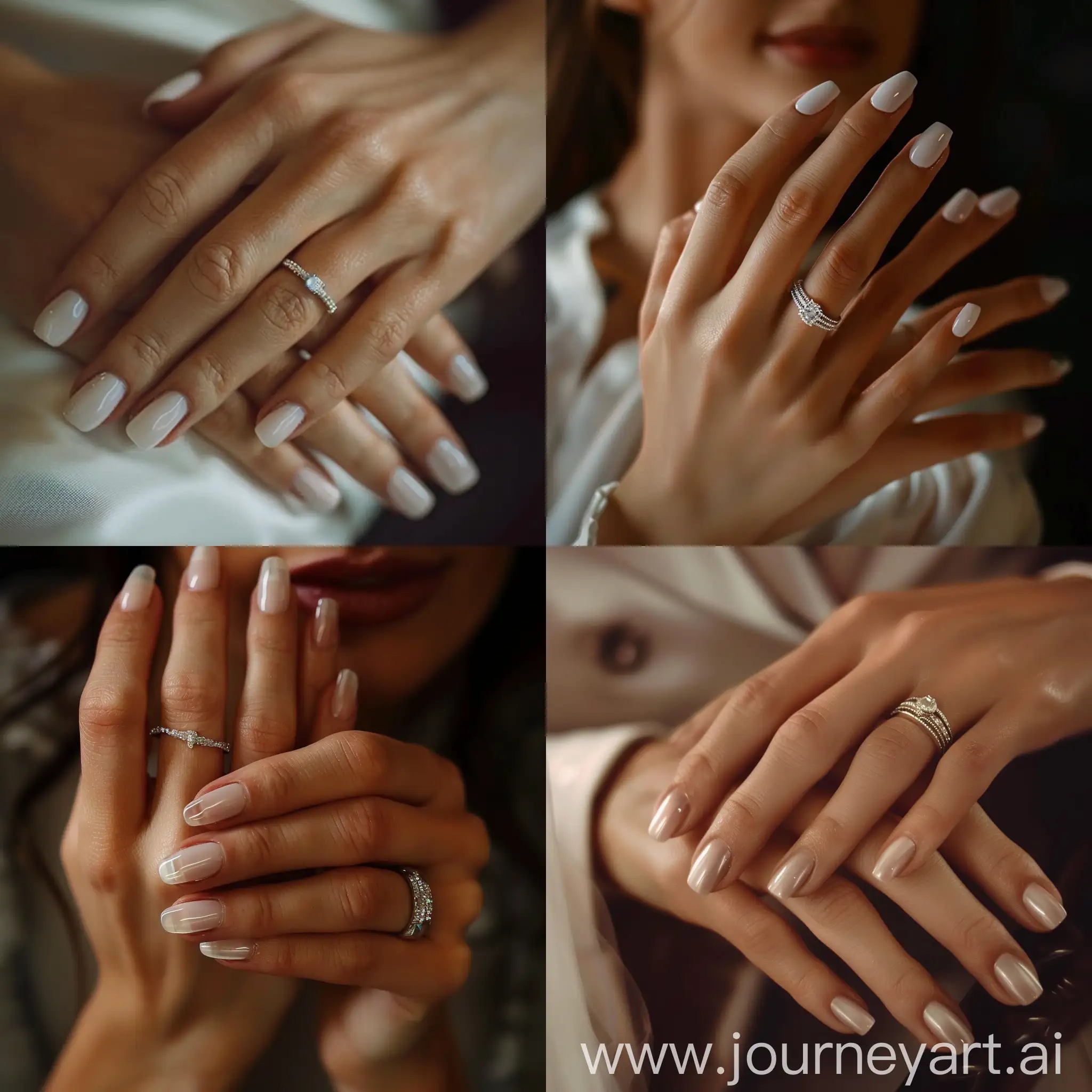 CloseUp-Shot-of-Womans-Wedding-Ring-with-Perfect-Nails