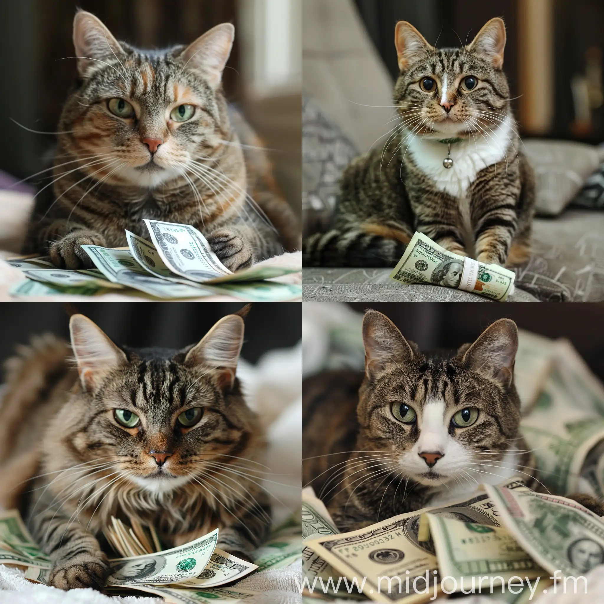 Feline Finance Cat Posing with Money | JourneyArt