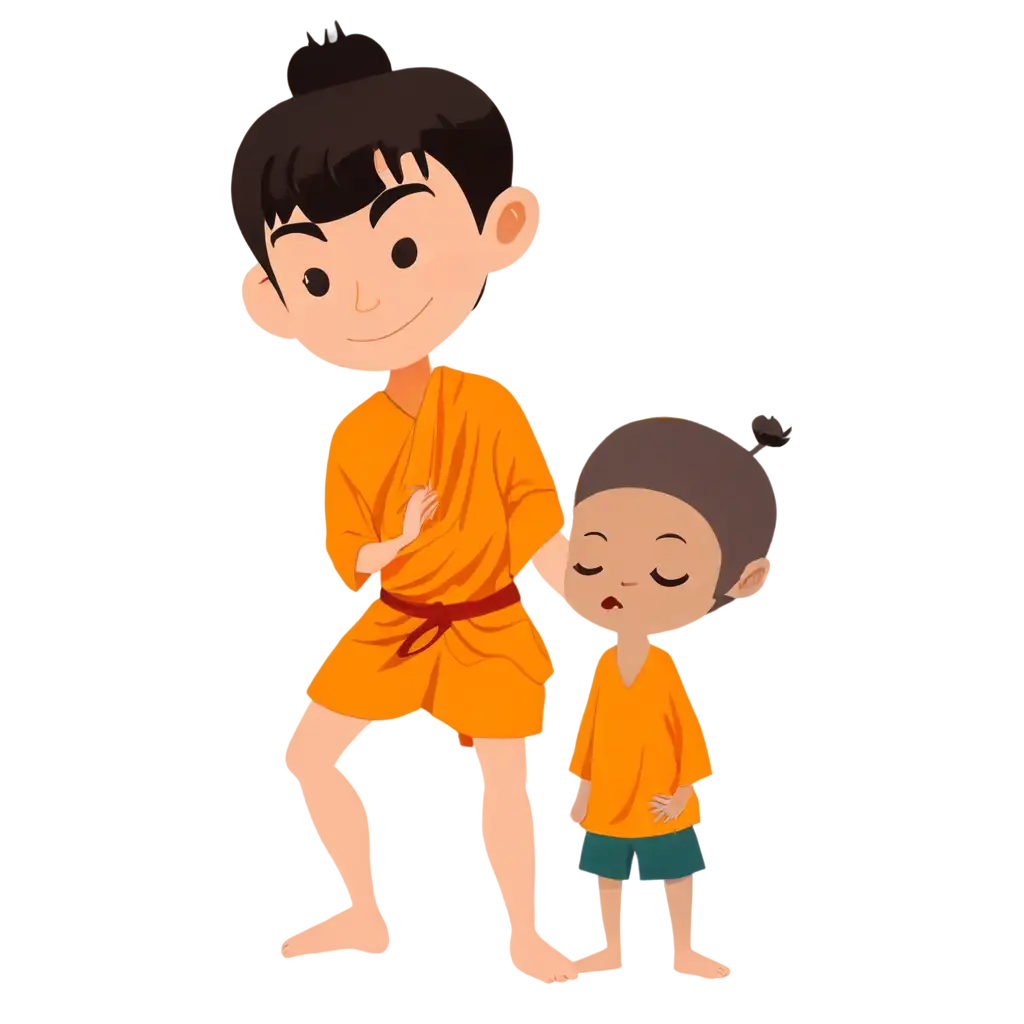 Buddhism monk and boy cartoon