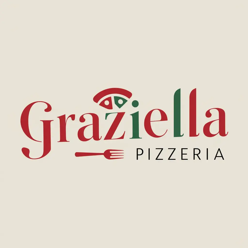 Graziella Pizzeria logo, Italian Kitchen, Slim, Flat, Italian colors,
