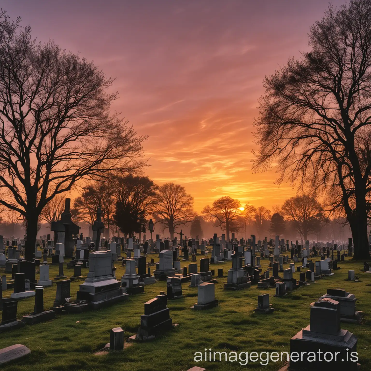 Peaceful-Sunset-Over-Cemetery-Tranquil-Evening-Scene