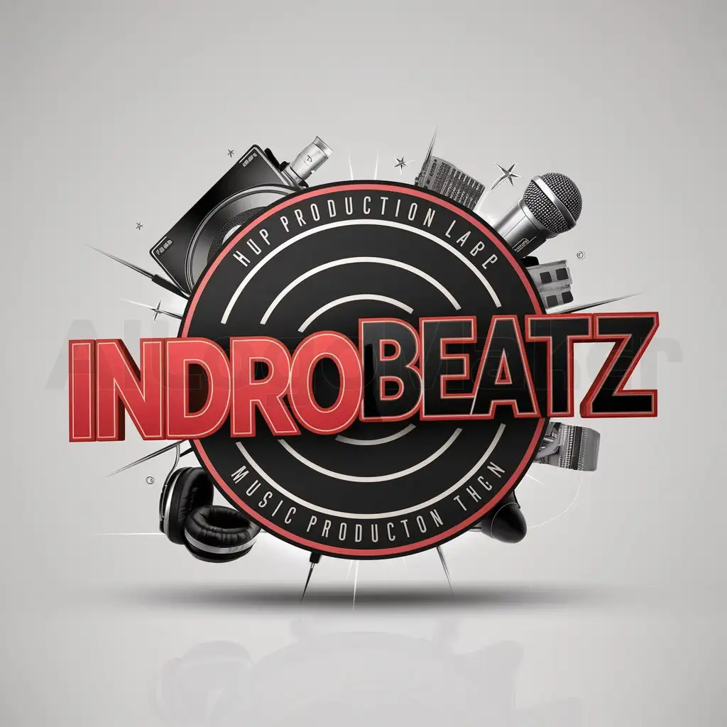 a logo design,with the text "INDROBEATZ", main symbol:INDROBEATZ in red and black neon, hiphop rap beat maker music producer label,complex,clear background