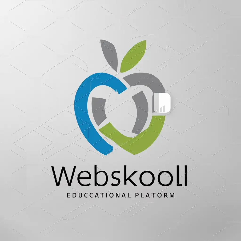 a logo design,with the text "WebSkool", main symbol:a app icon featuring an abstract apple using blue, green and grey colors.,Minimalistic,be used in Education industry,clear background