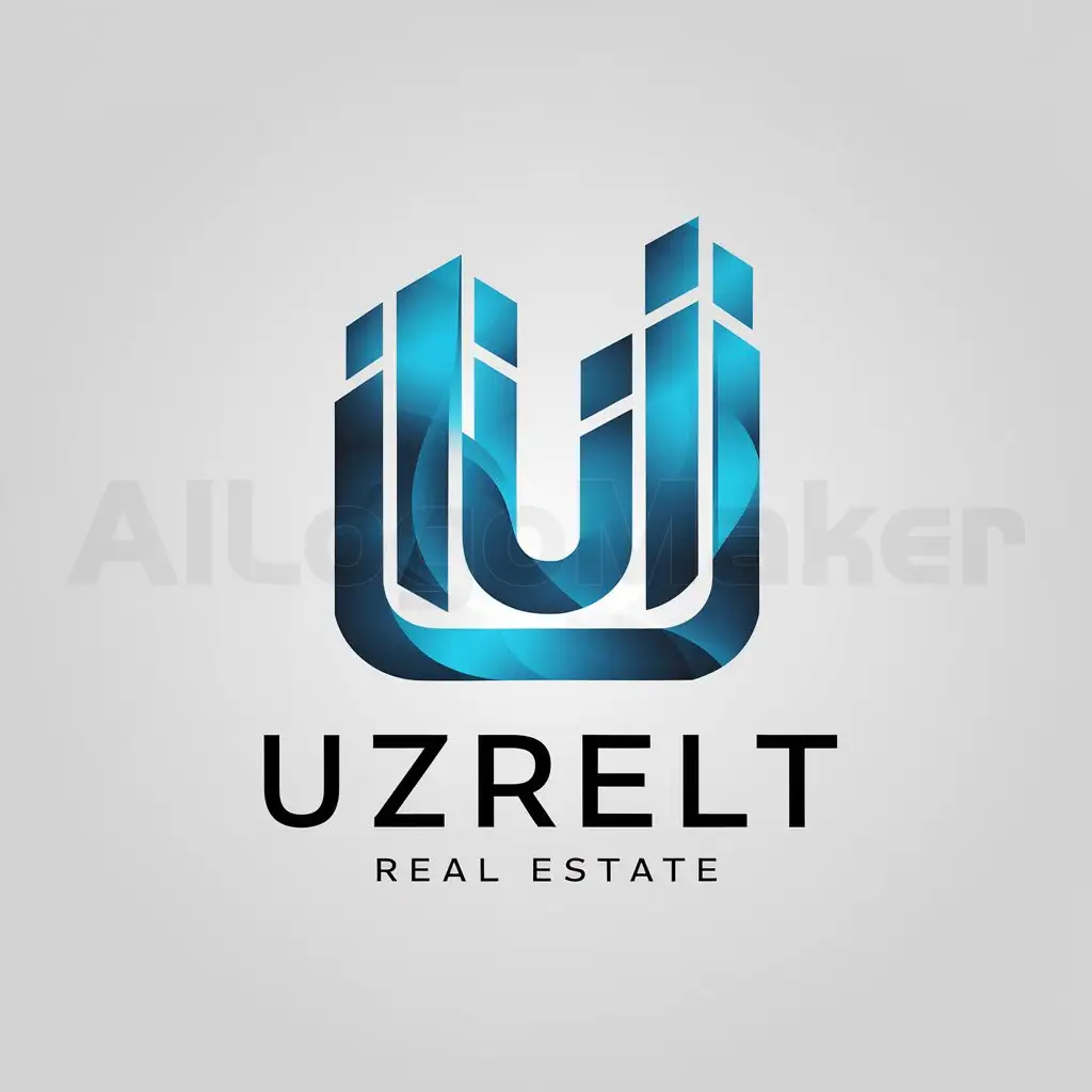 a logo design,with the text "UZRELT real estate", main symbol:english letter U that consists of skyscraper square buildings important that the logo was with blue gradient,Moderate,be used in Real Estate industry,clear background