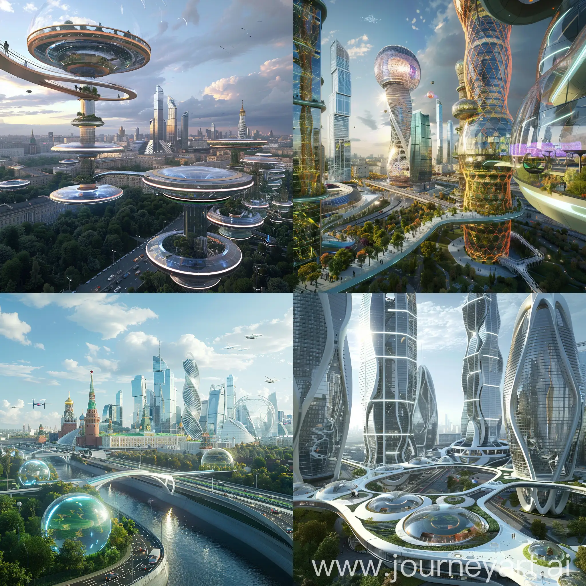 Futuristic Moscow, Integrated IoT Systems, Smart Grids, Augmented Reality Navigation, Autonomous Public Transport, Vertical Gardens, Digital Public Services, E-Health Platforms, 3D Printed Architecture, Social Web Hubs, Cybersecurity Nodes, Interactive Facades, Drone Delivery Networks, Smart Lighting, Public Wi-Fi Trees, Holographic Signage, Urban Mobility Hubs, Responsive Public Art, Green Corridors, Solar Roadways, Weather Management Domes, futurism, in unreal engine 5 style --stylize 1000