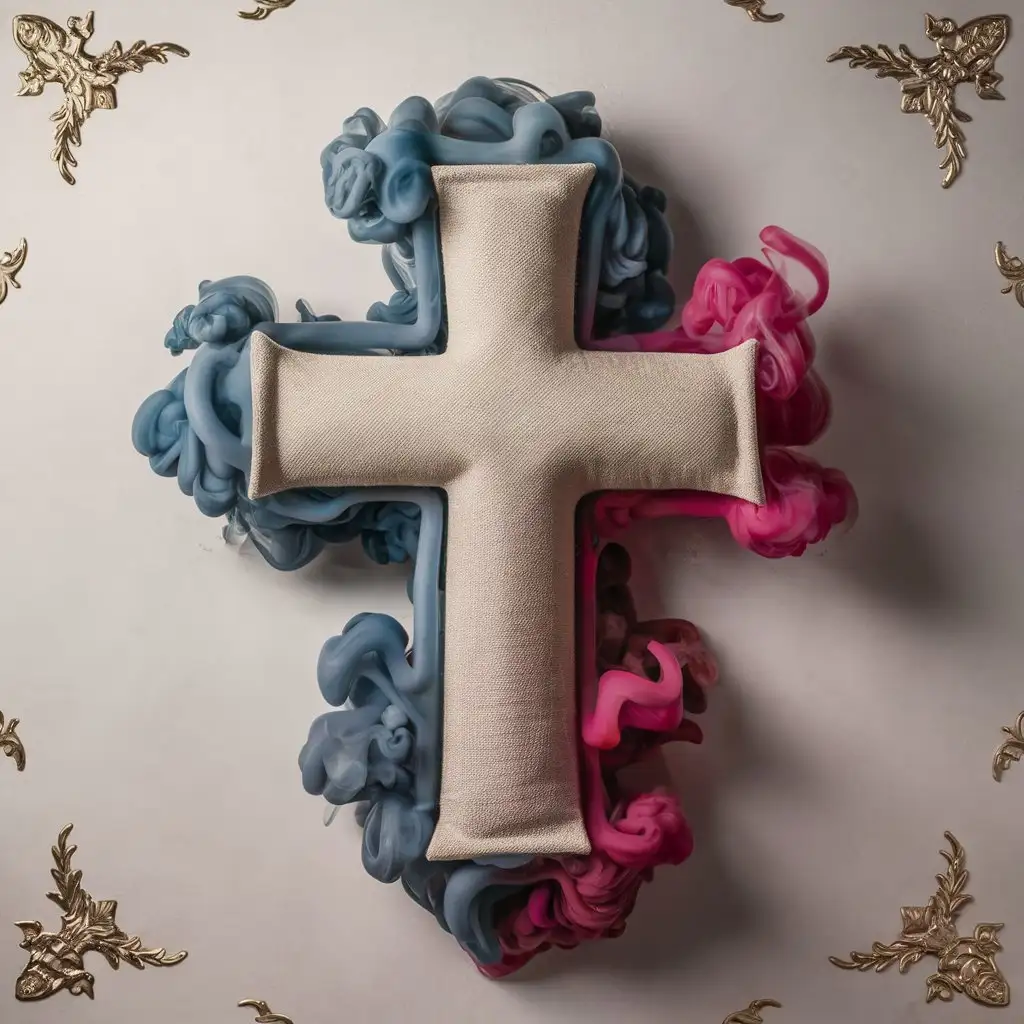 Elegant Linen Cross Silhouette in Grey Blue and Magenta Smoke