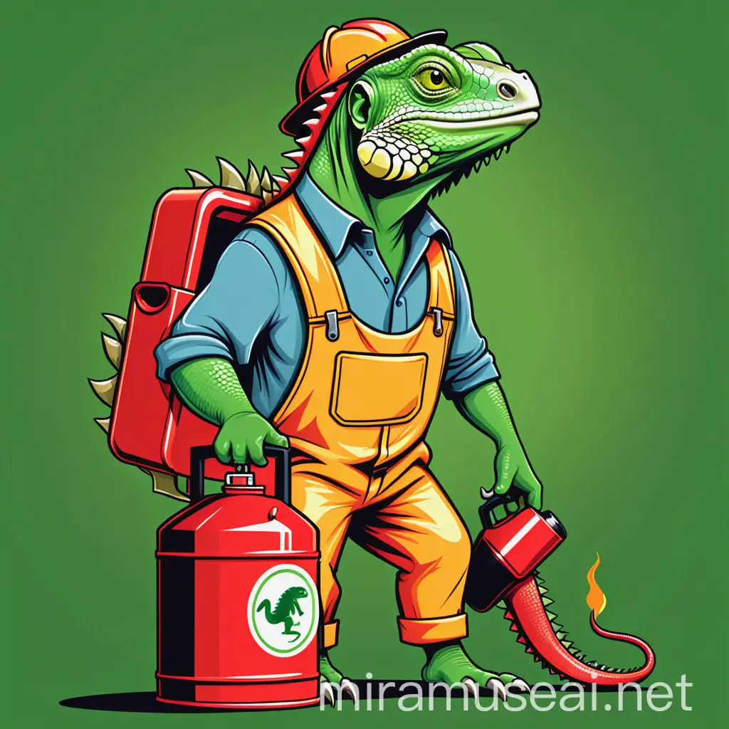 Illustration of an Iguana Worker Carrying a Gas Can