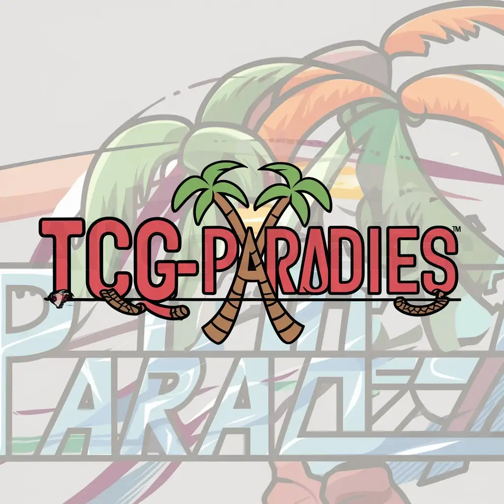 a logo design,with the text "TCG-Paradies", main symbol:Palms, simple, Colors, Anime-style, One Piece inspired, Adventure, modern, round, exciting,Moderate,clear background