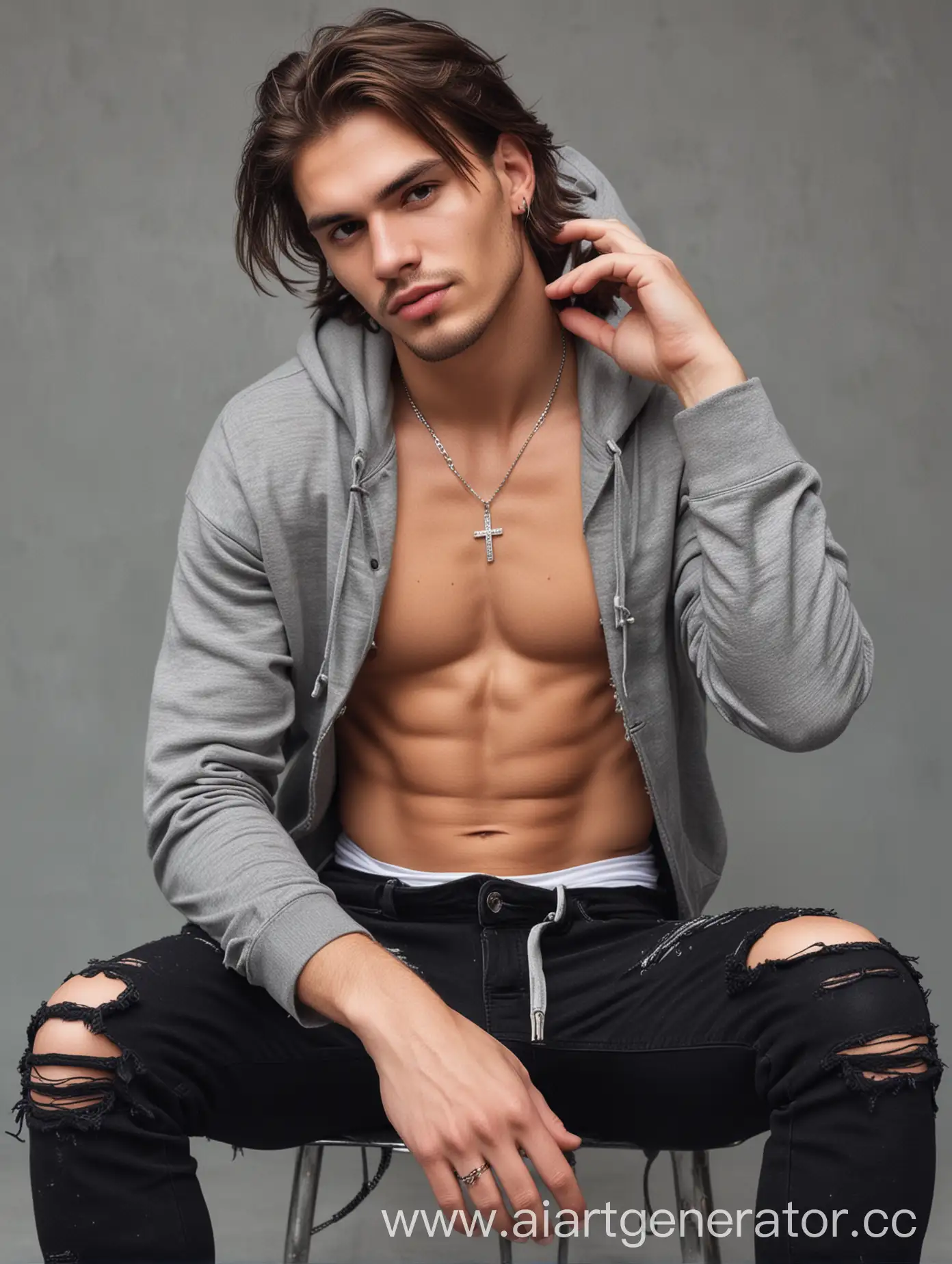 Trendy-Urban-Style-Pierced-Man-in-Black-Bodysuit-and-Ripped-Jeans