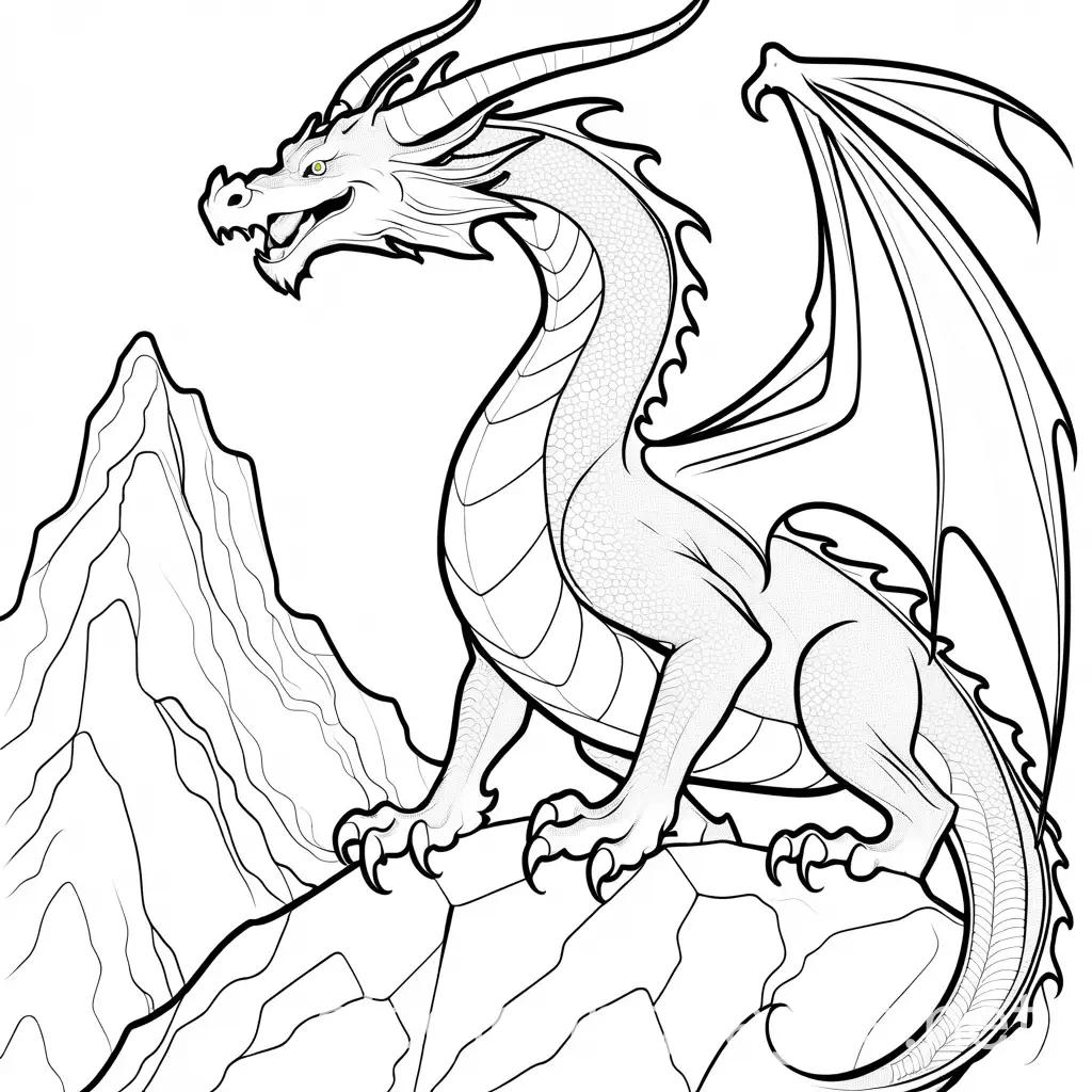 dragon in falling, Coloring Page, black and white, line art, white background, Simplicity, Ample White Space. The background of the coloring page is plain white to make it easy for young children to color within the lines. The outlines of all the subjects are easy to distinguish, making it simple for kids to color without too much difficulty