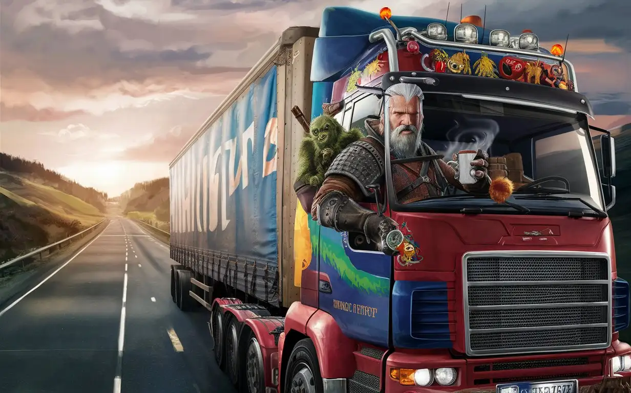 Геральт стал дольнобойщиком  в игре Euro Truck simulator 2

