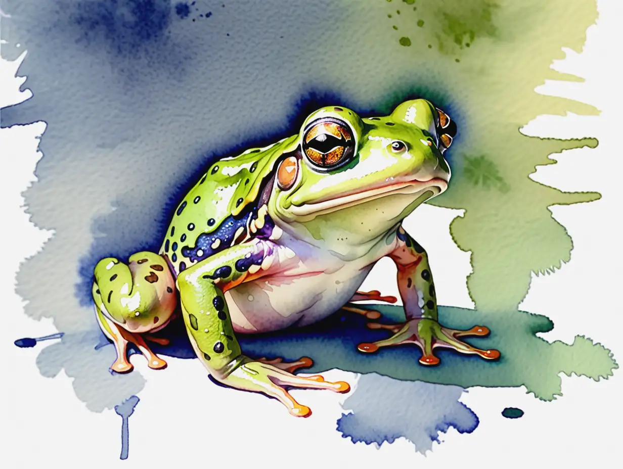 Vibrant Watercolor Frog Portrait Colorful Amphibian Facing Forward