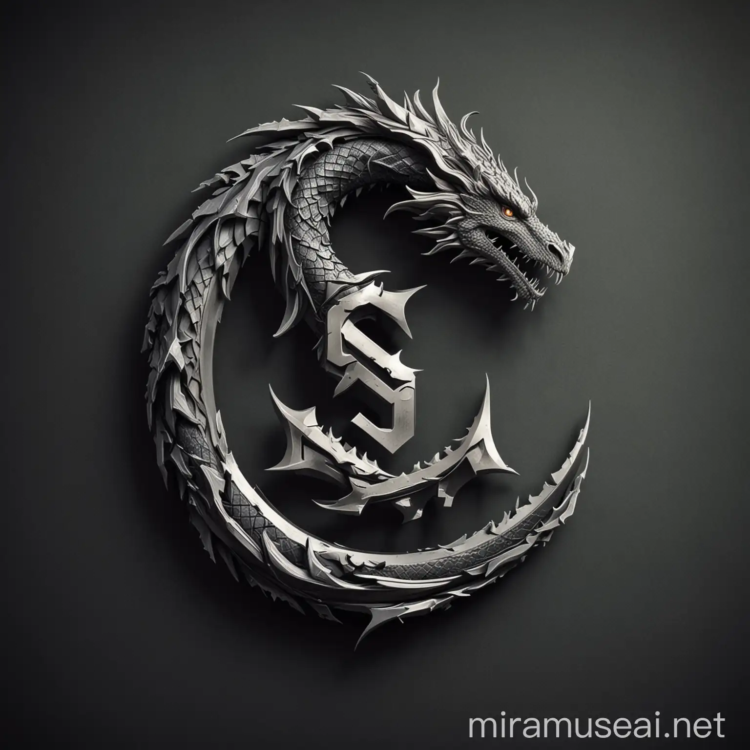 Big letter S logo form like a dragon with swords