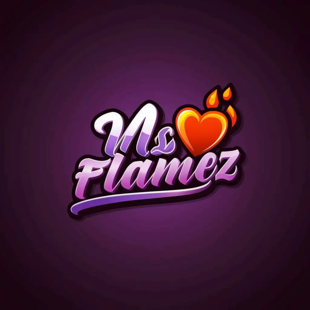 a logo design,with the text "M like a heart, fire, purple, 3d, cursive", main symbol:MsFlamez,Moderate,clear background