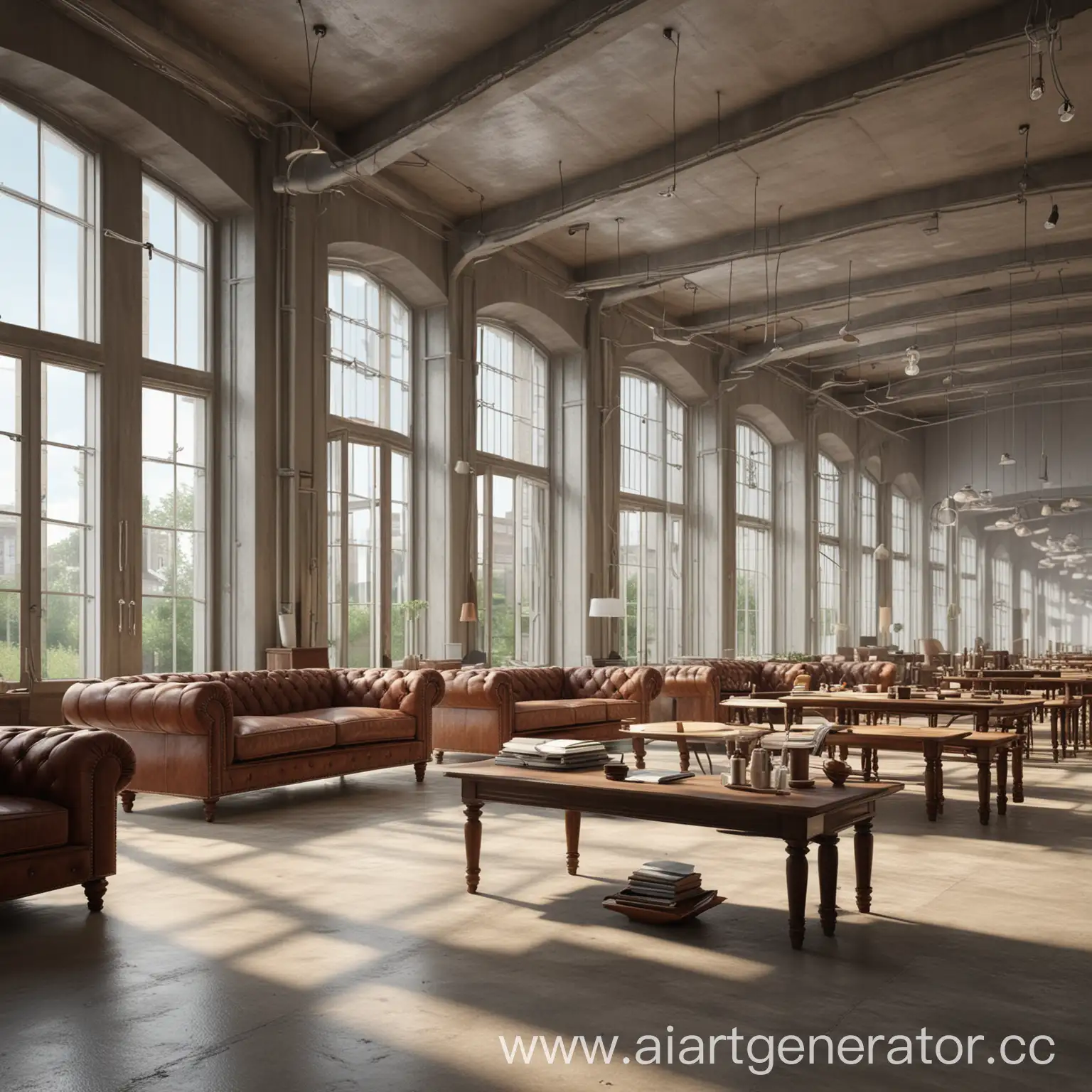 Hyperrealistic-Furniture-Production-Workshop-with-Spacious-Interior-and-Abundant-Windows