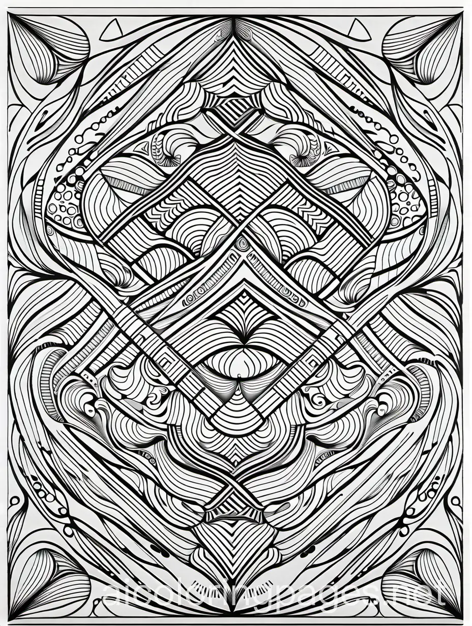 Geometric shapes with lots of curves, Coloring Page, black and white, line art, white background, Simplicity, Ample White Space. The background of the coloring page is plain white to make it easy for young children to color within the lines. The outlines of all the subjects are easy to distinguish, making it simple for kids to color without too much difficulty