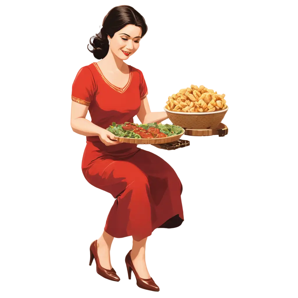Traditional Mother's with food illustration