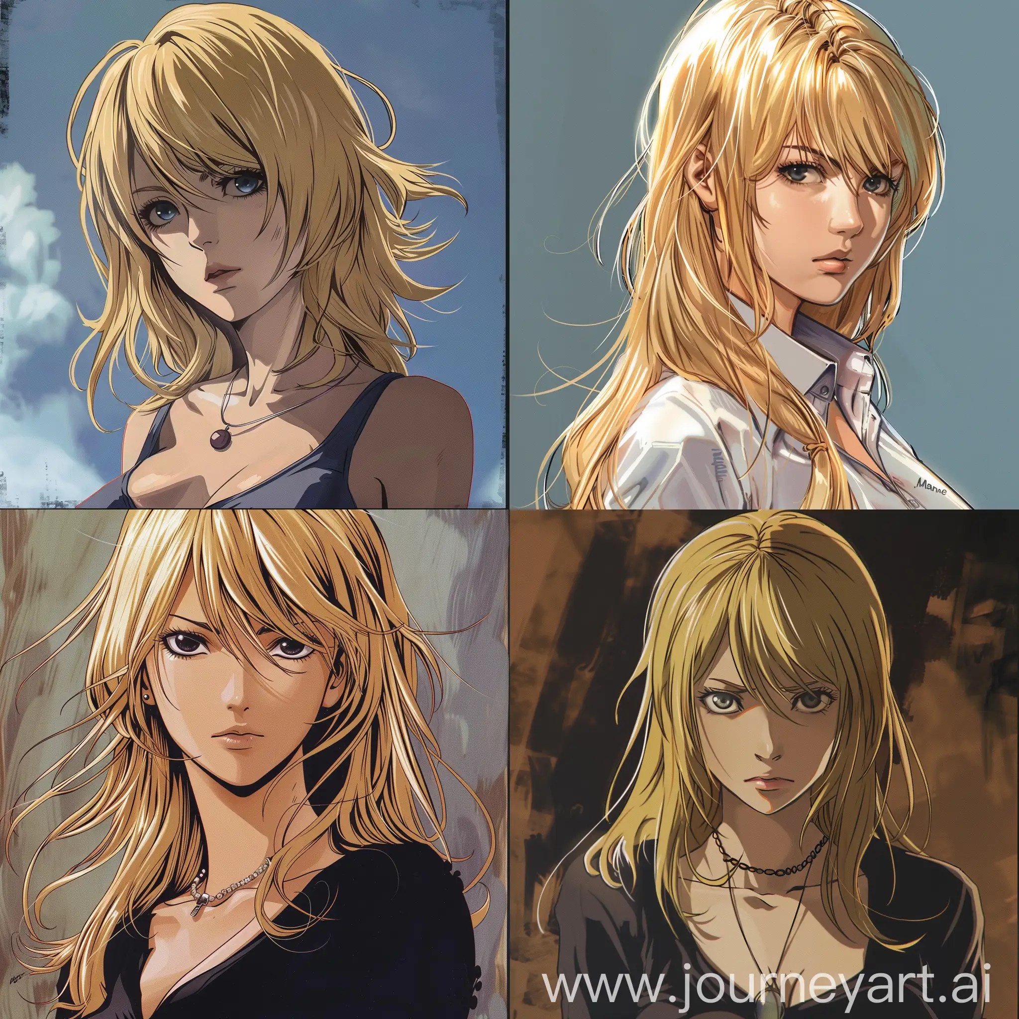 Missa amane from anime death note, blonde hair, anime style, portraits art