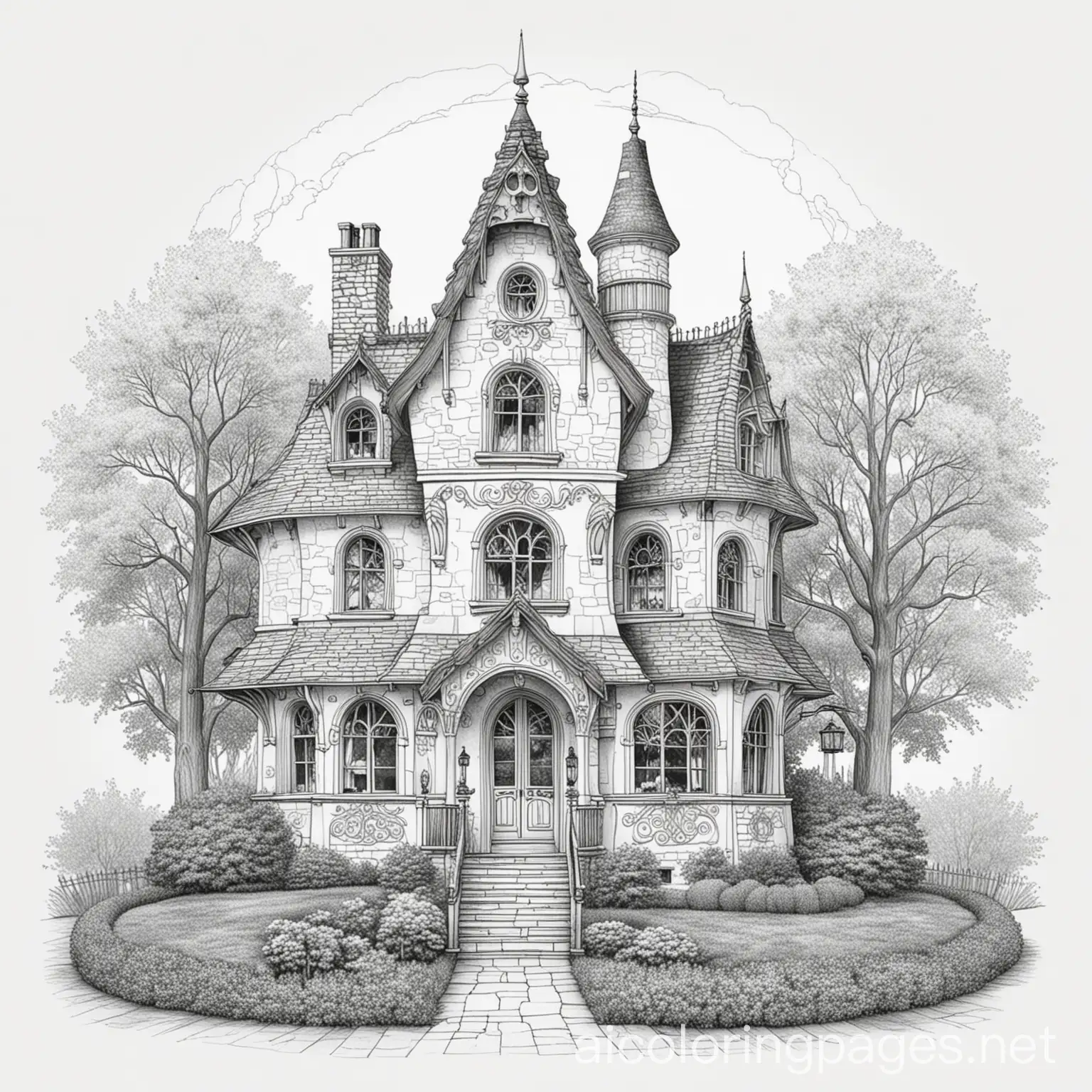 storybook house, Coloring Page, black and white, line art, white background, Simplicity, Ample White Space