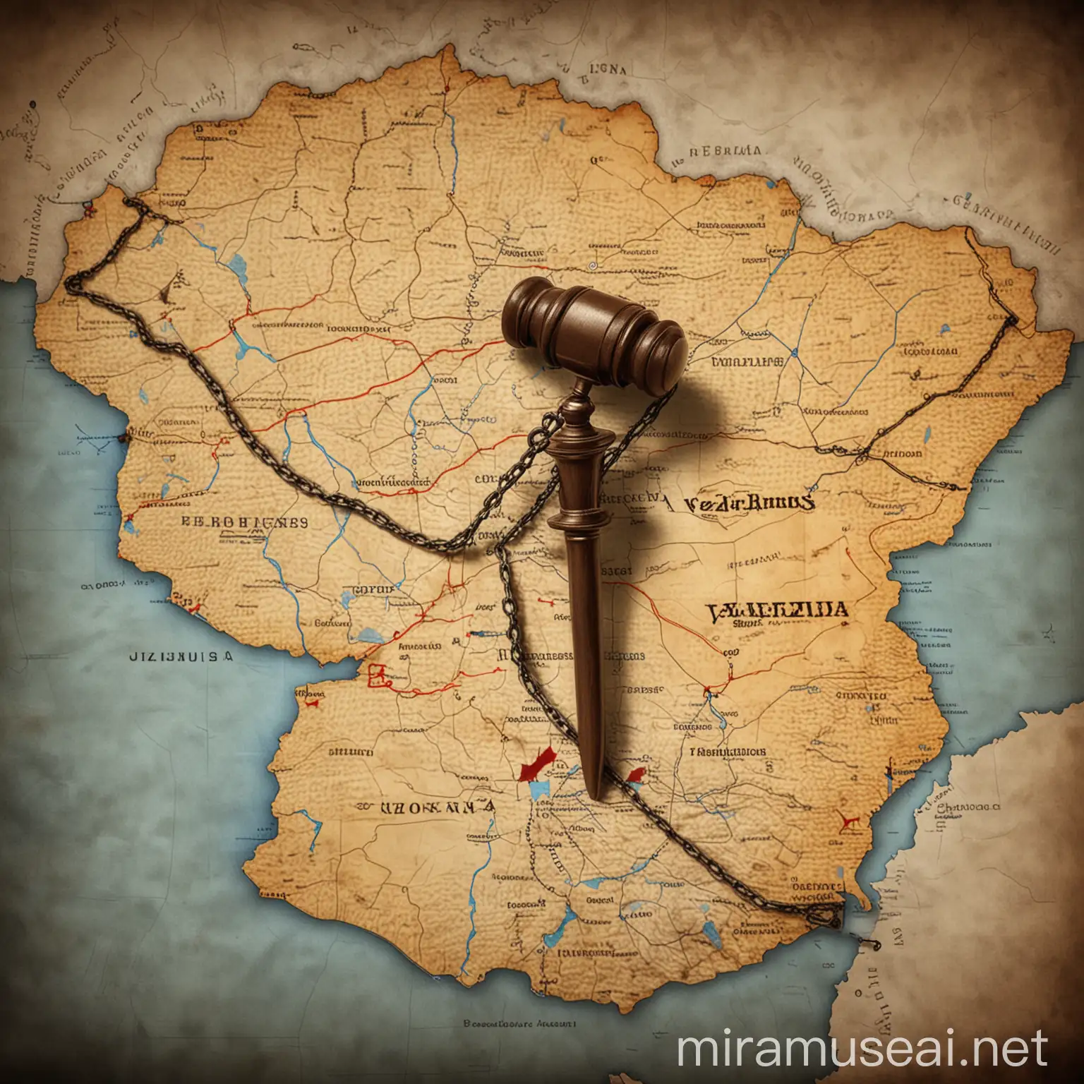 Crossed Chains Breaking Map of Venezuela with Judicial Mace