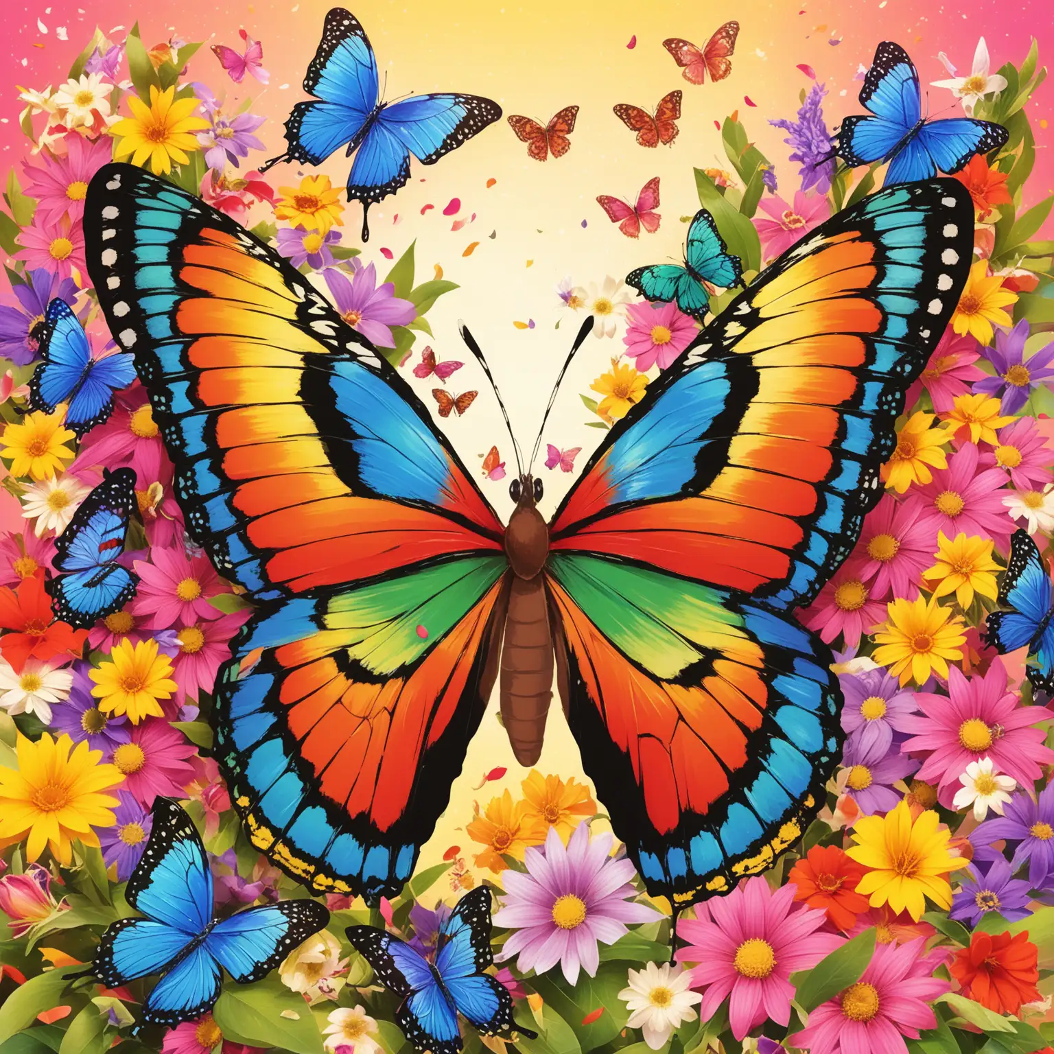 Vibrant Madagascar Butterfly Wings Amid Floral Bouquet Background