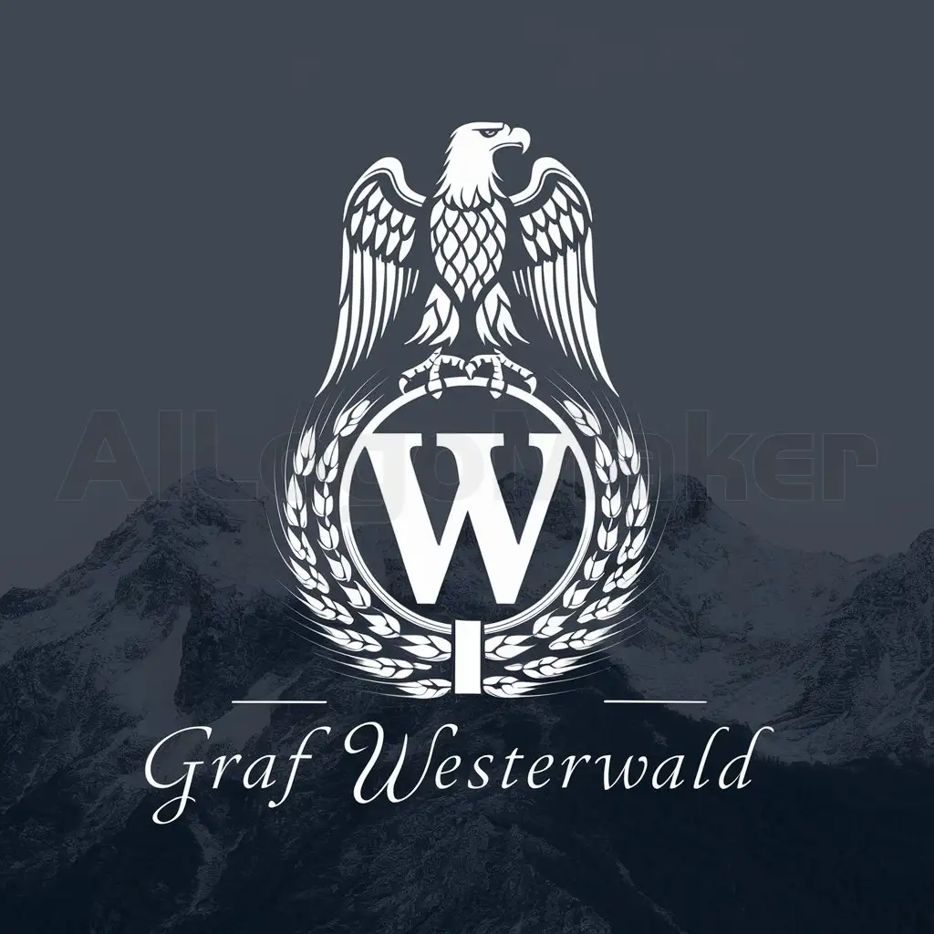 a logo design,with the text "Eagle in a round frame of wheat ears, letter W, on a mountainous background. Signature Graf Westerwald below.", main symbol:Orlov,complex,be used in Legal industry,clear background