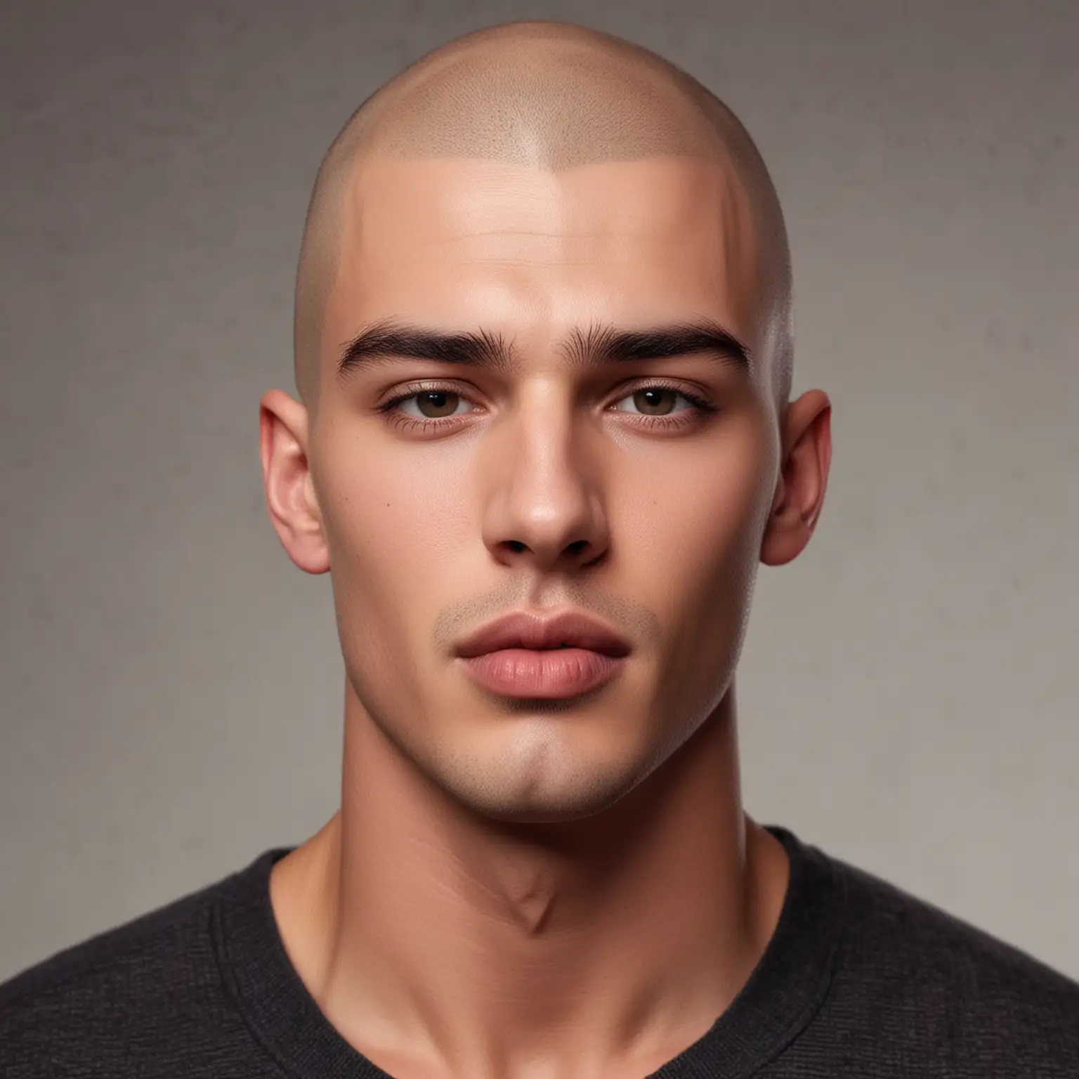 Handsome Bald Male Model with Symmetric Face and Strong Jaw in HD 8K Front View Portrait