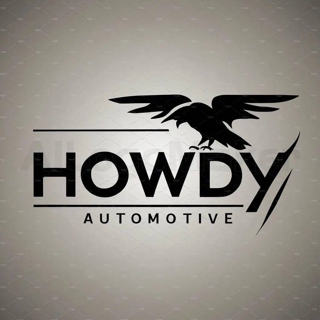 a logo design,with the text "Howdy", main symbol:black raven,Moderate,be used in Automotive industry,clear background