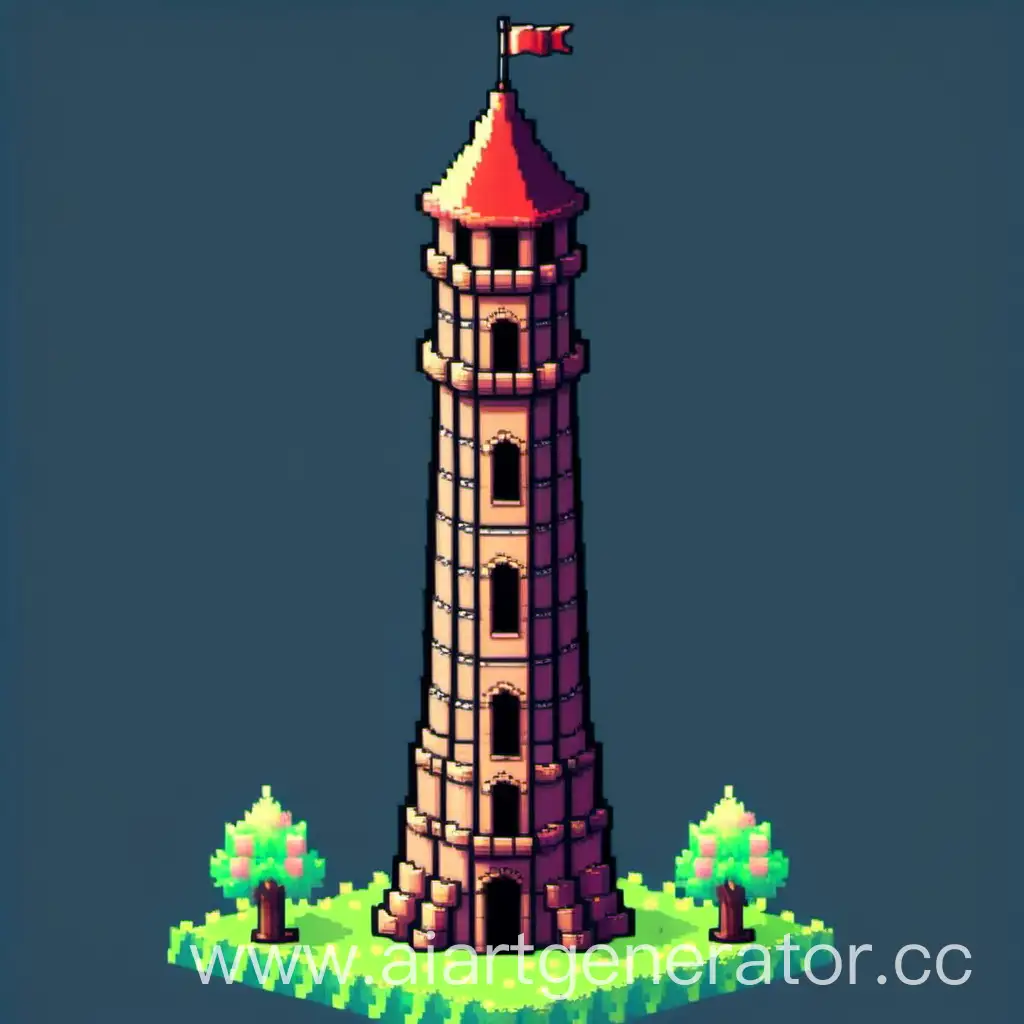 Нарисуй пиксель арт башню высокую, толстую, для 2д игры