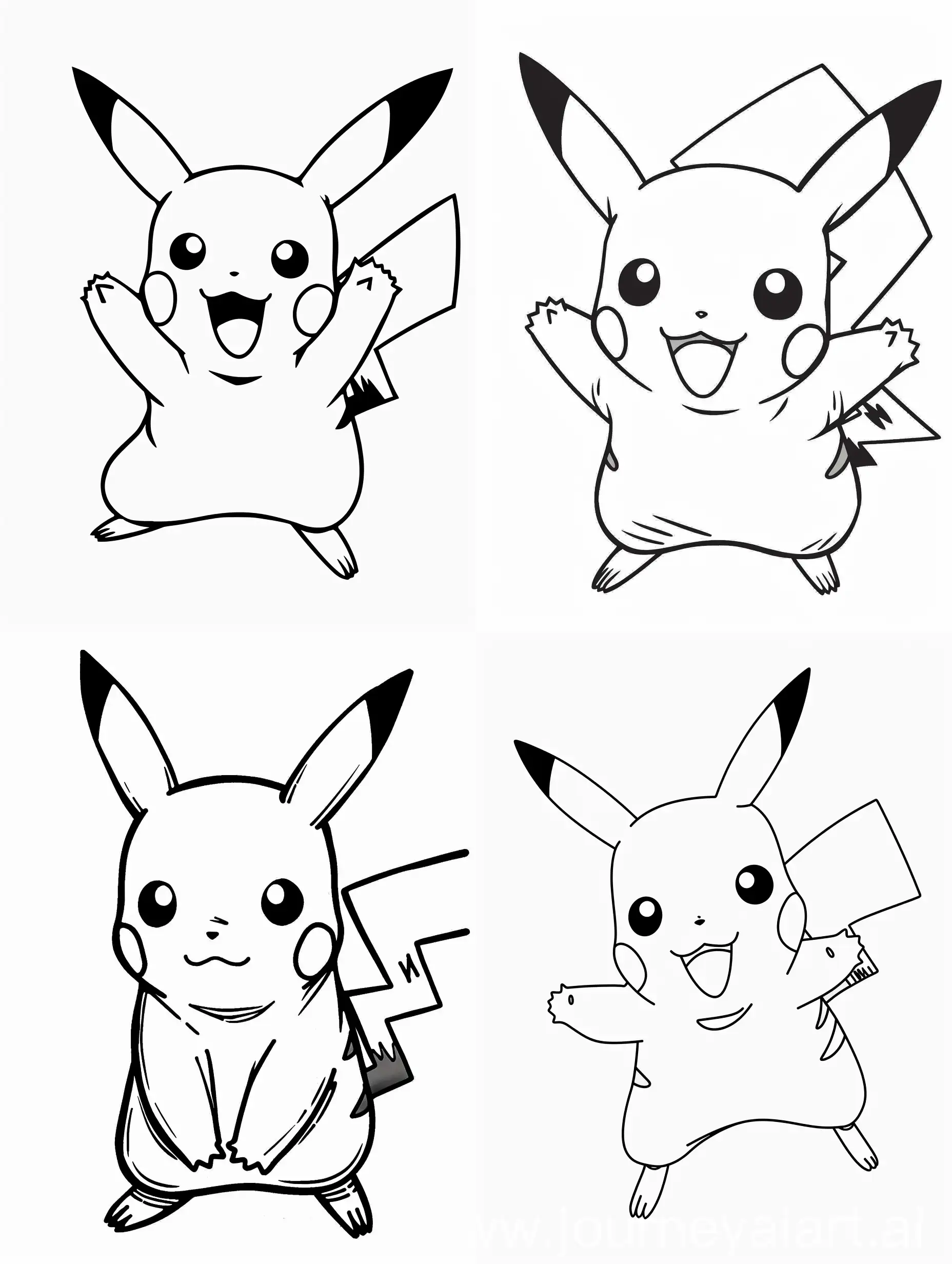 Pikachu, Outline drawing, bold outline,