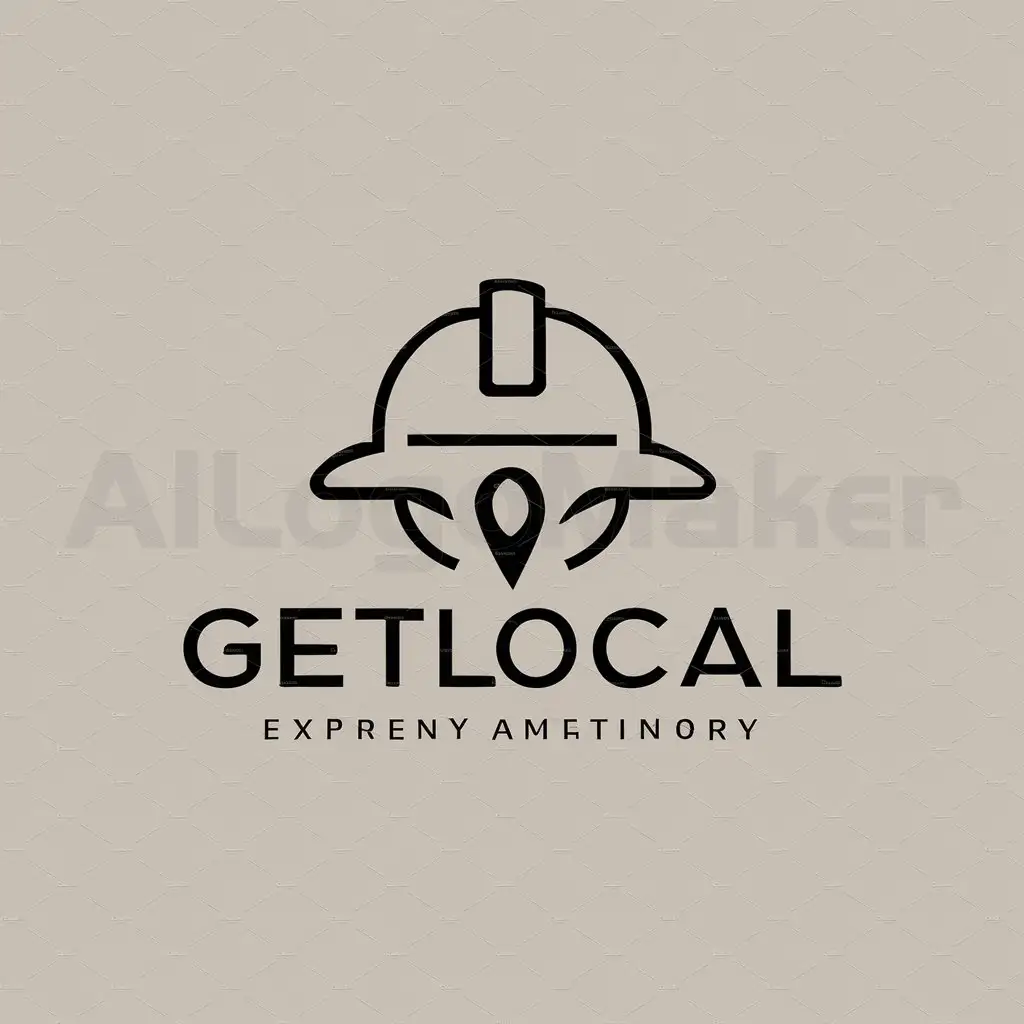 a logo design,with the text "GETLOCAL", main symbol:hard hat with a location icon merged into it from below,Moderate,clear background
