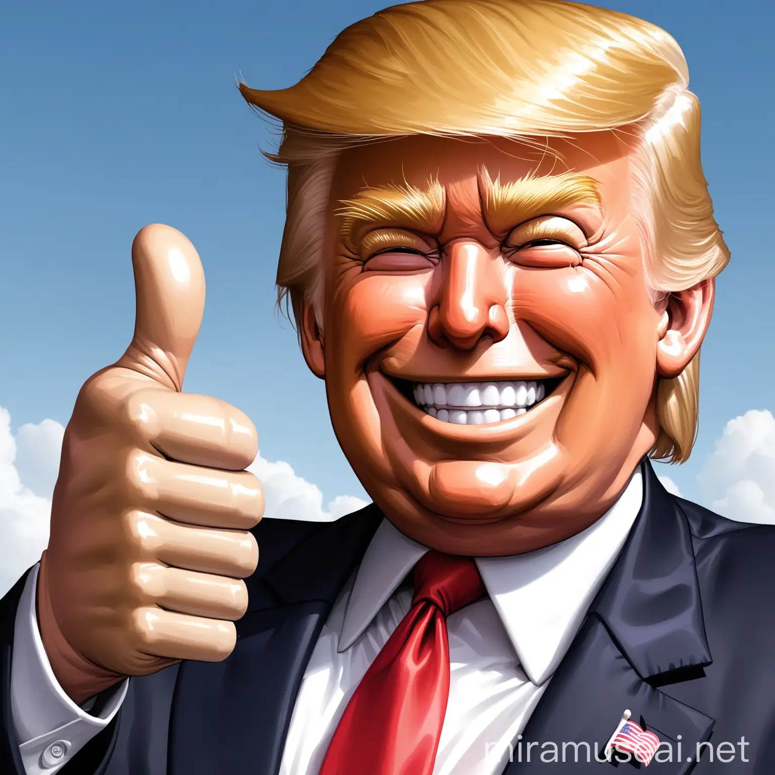 Дональд Трамп улыбается и показывает вверх палец 