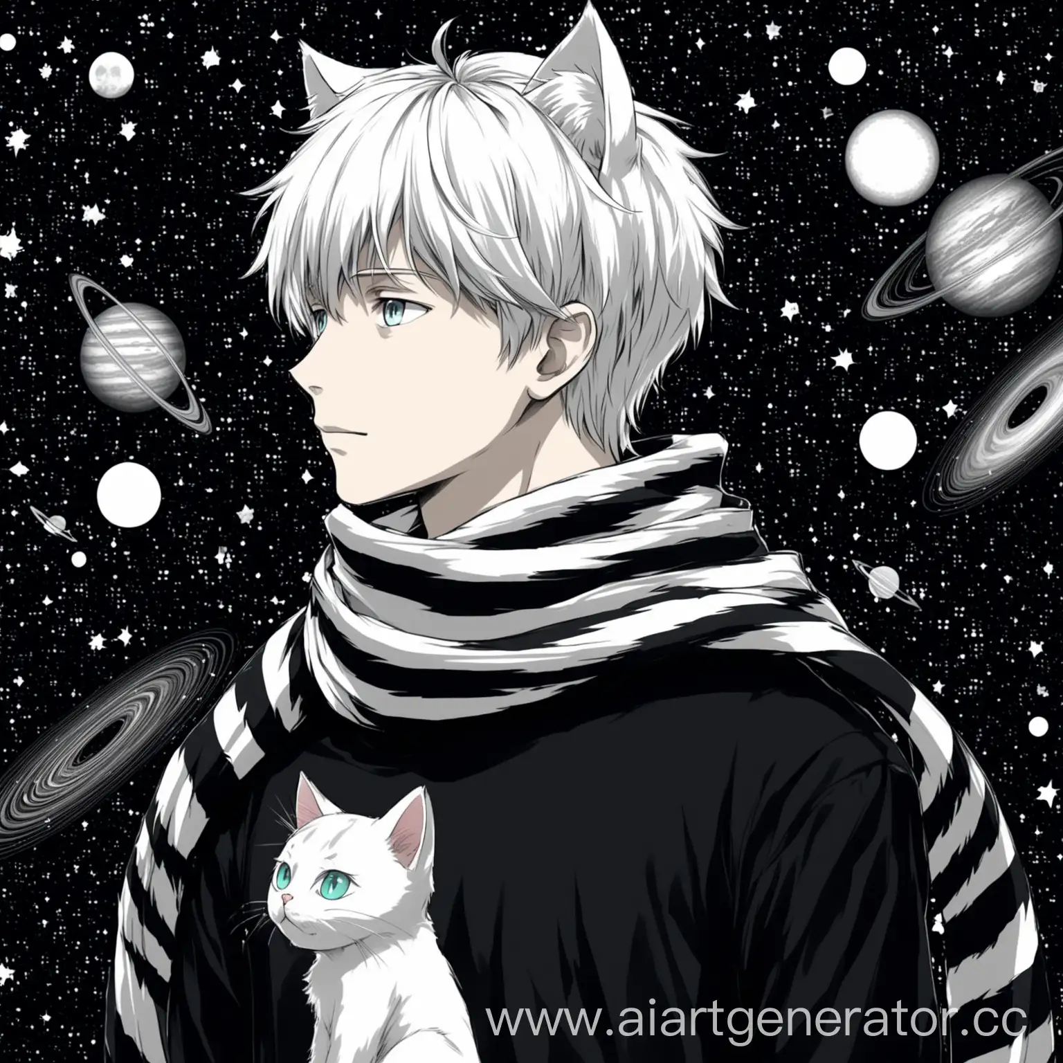 Young-Man-with-Anime-Cat-Ears-in-Cosmic-Setting-Black-and-White-Scarf