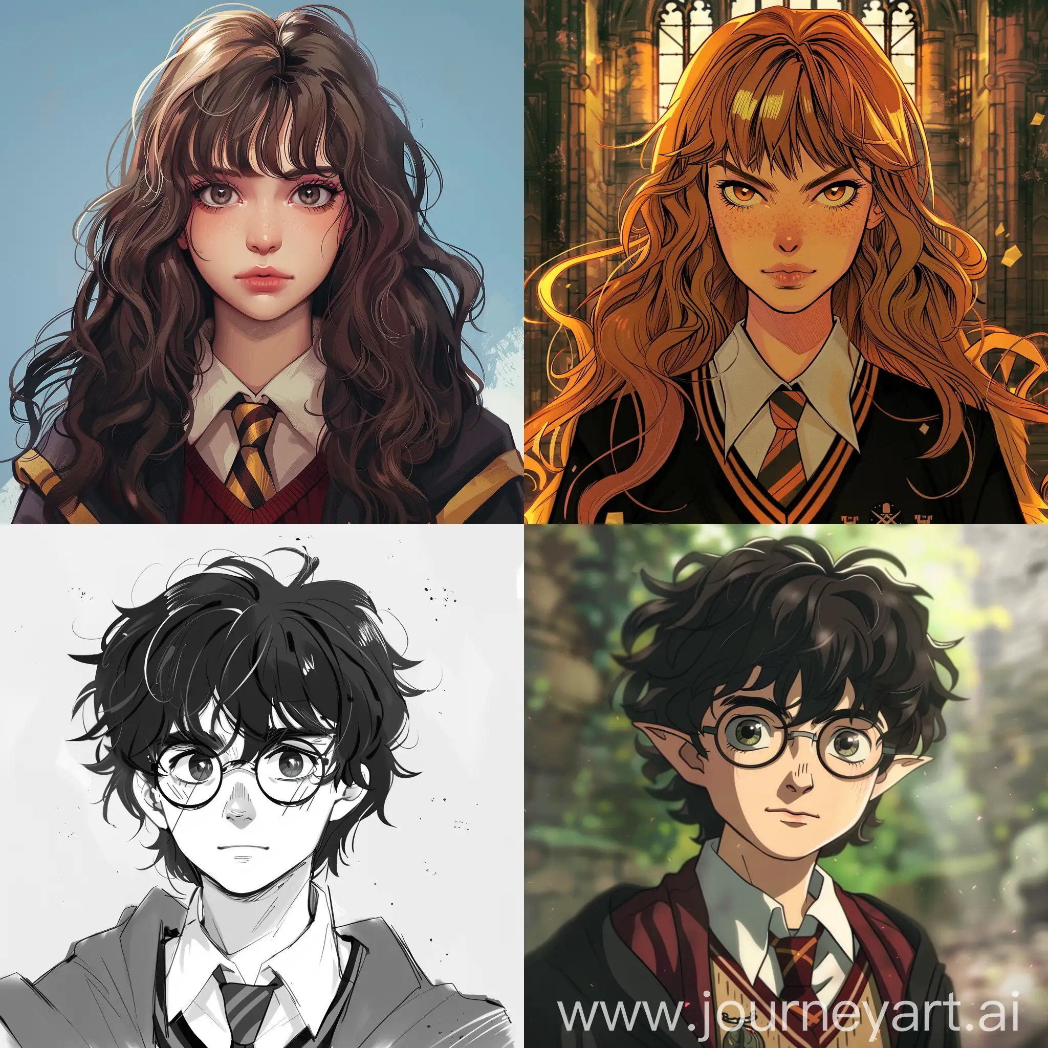 Gryffindor-Manga-Style-Portrait-Young-Wizard-in-Iconic-Red-and-Gold