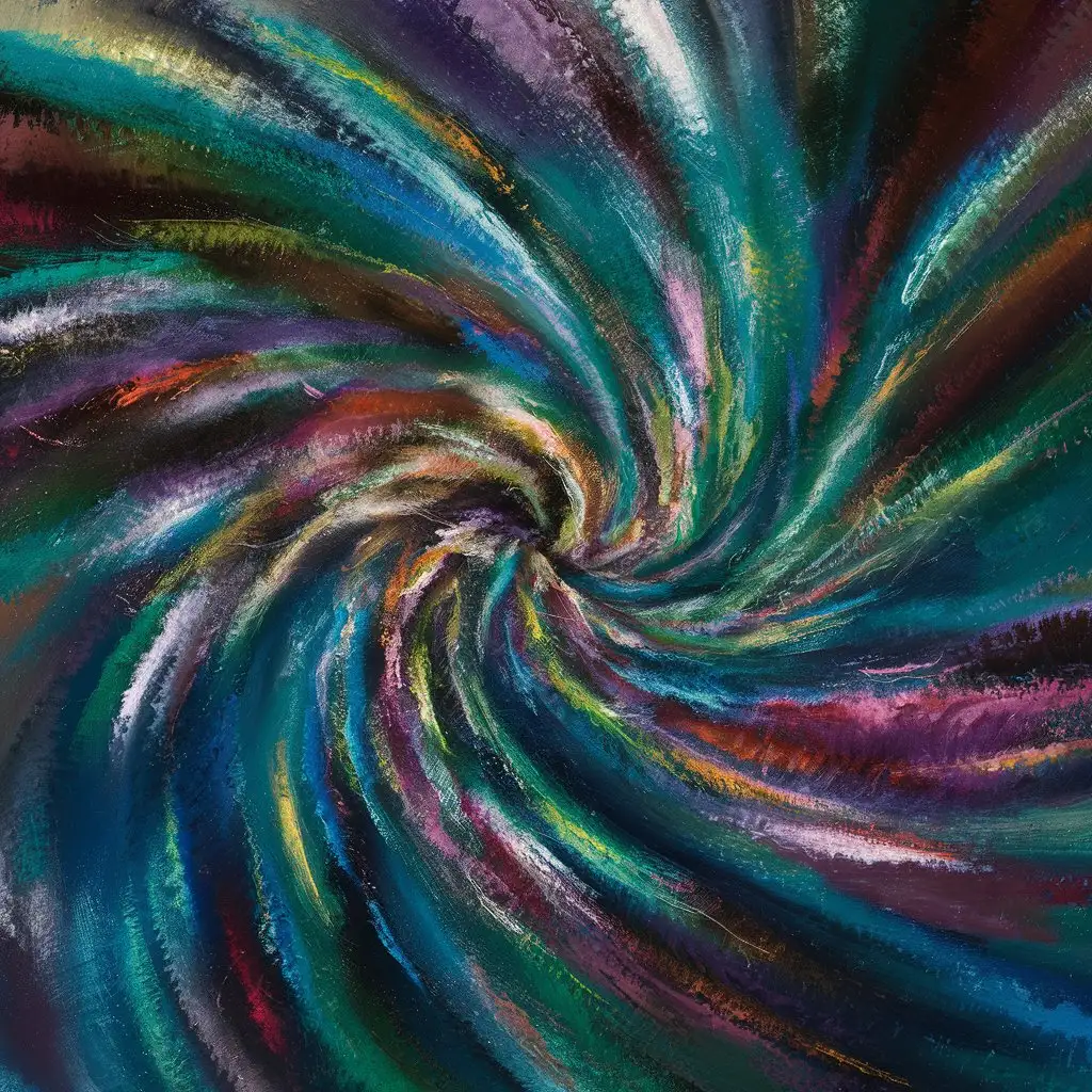 A dynamic swirl of colorful brushstrokes with a sense of movement.