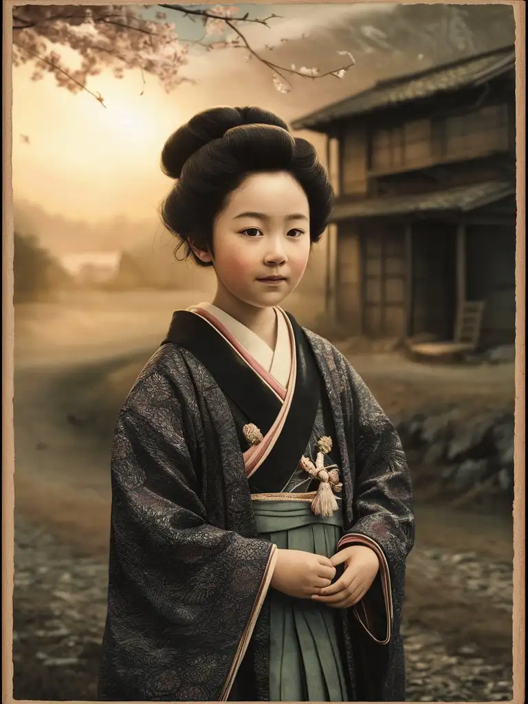 photograph of a rural Japanese girl, circa 1867, colorized