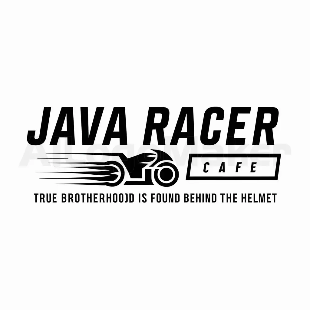 a logo design,with the text "make me a logo with typography logo characteristics, write the main words on the logo Java Racer Cafe, write the second words with the words 'True brotherhood is found behind the helmet'", main symbol:Java Racer Cafe,complex,be used in Automotive industry,clear background